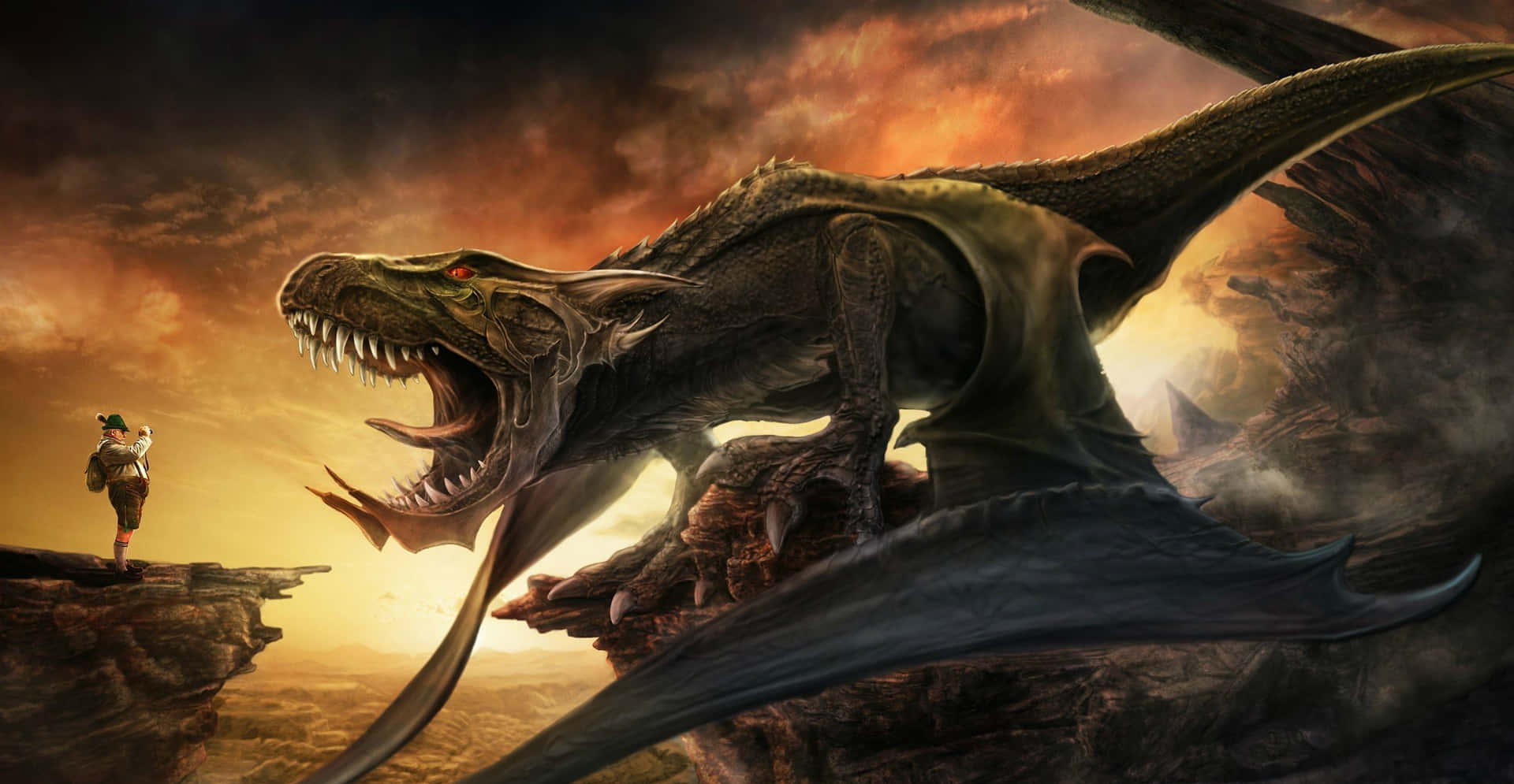 Black Dinosaur T-rex Dragon Fantasy Background