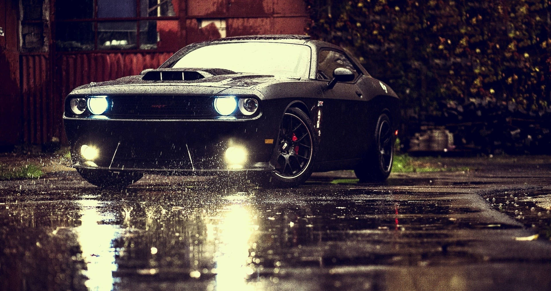 Black Dodge Challenger Demon 4k On A Wet Road Background