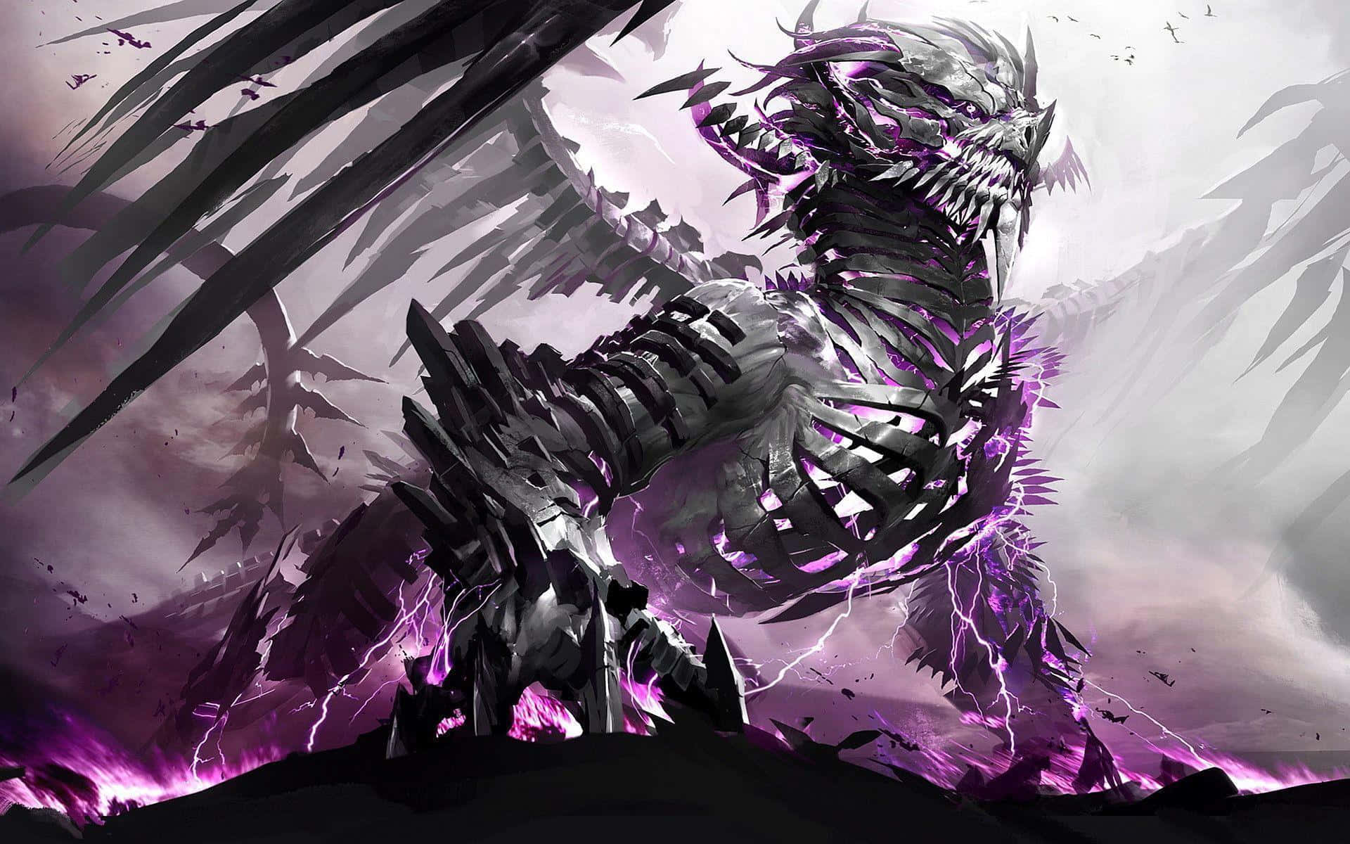 Black Dragon With Purple Aura Background