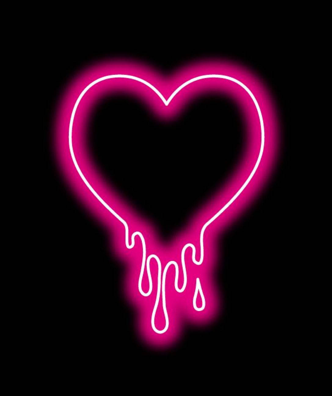 Black Drippy Neon Heart Background