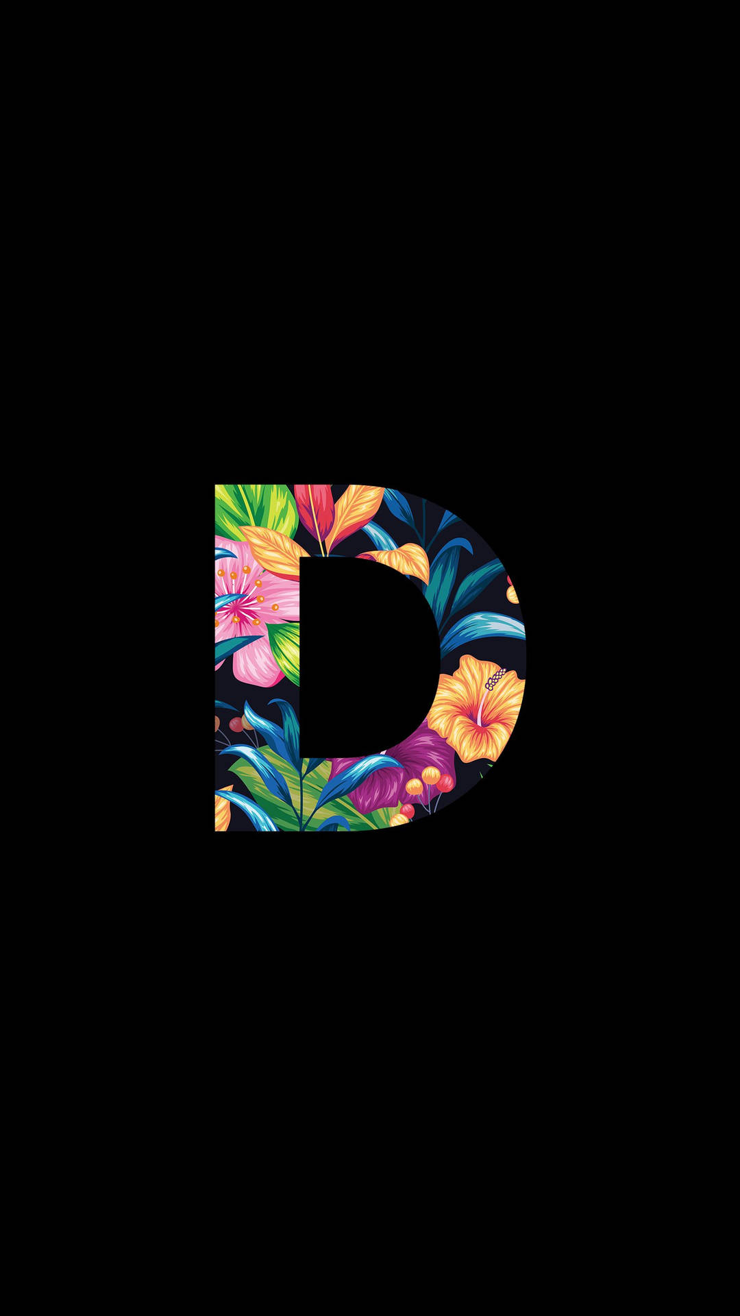 Black Floral Letter D Background