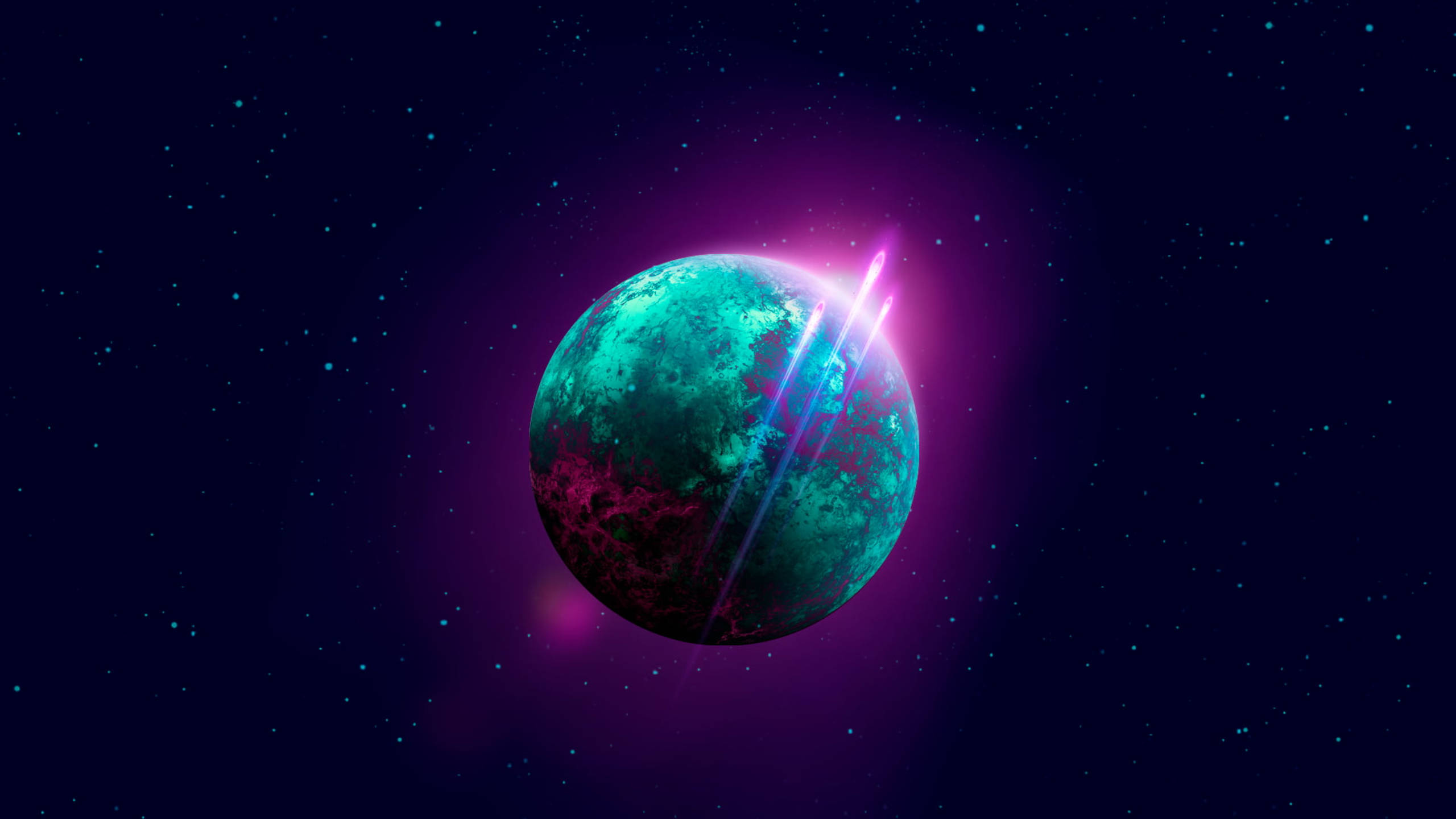 Black Galaxy Glowing Purple Planet Background