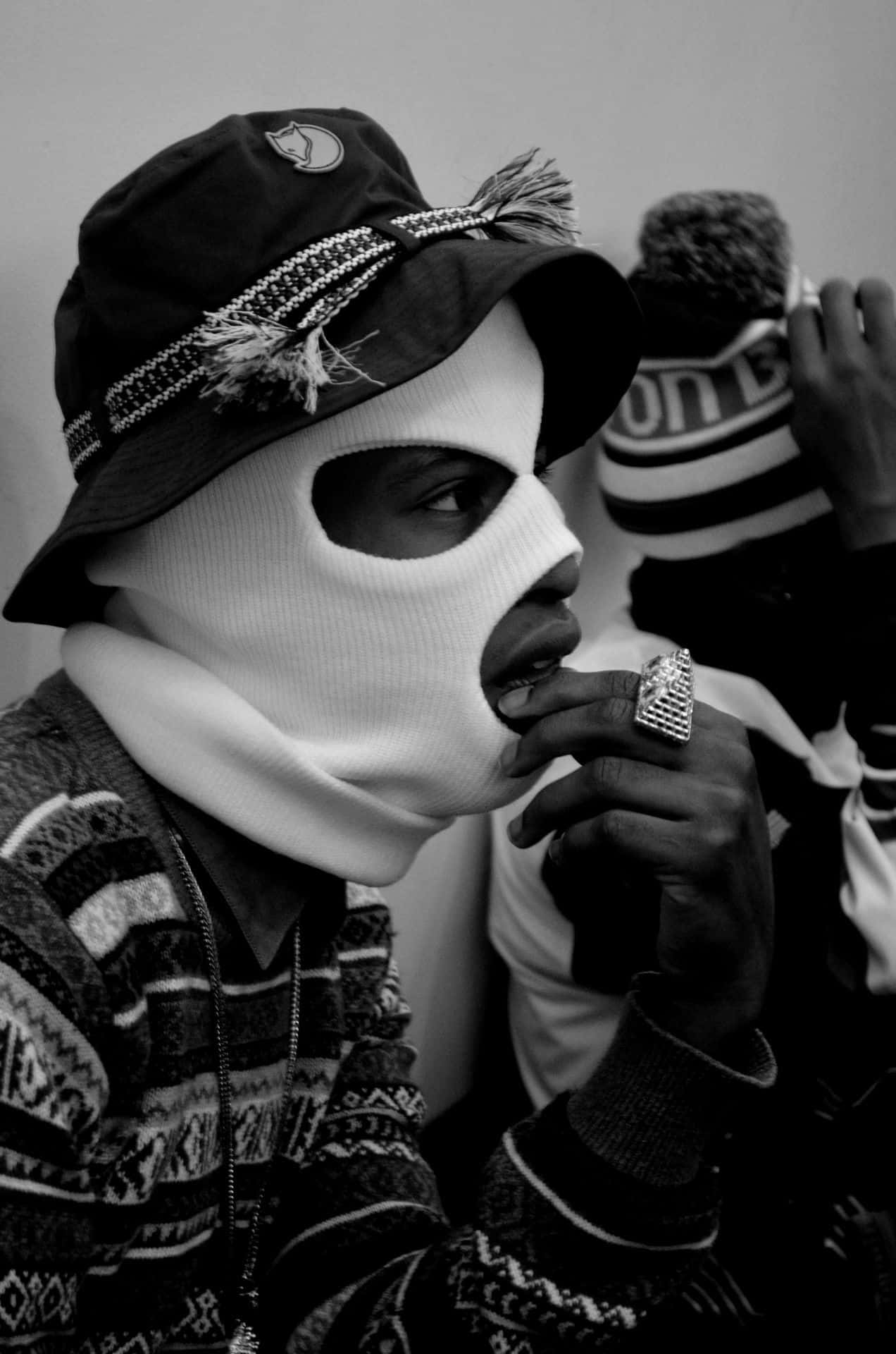 Black Gangster With A Ski Mask Background