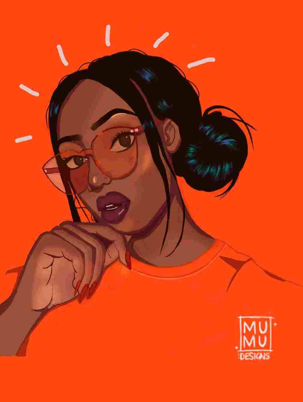 Black Girl Baddie With Sunglasses And Orange Backdrop Background