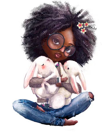 Black Girl Cartoon And Bunnies