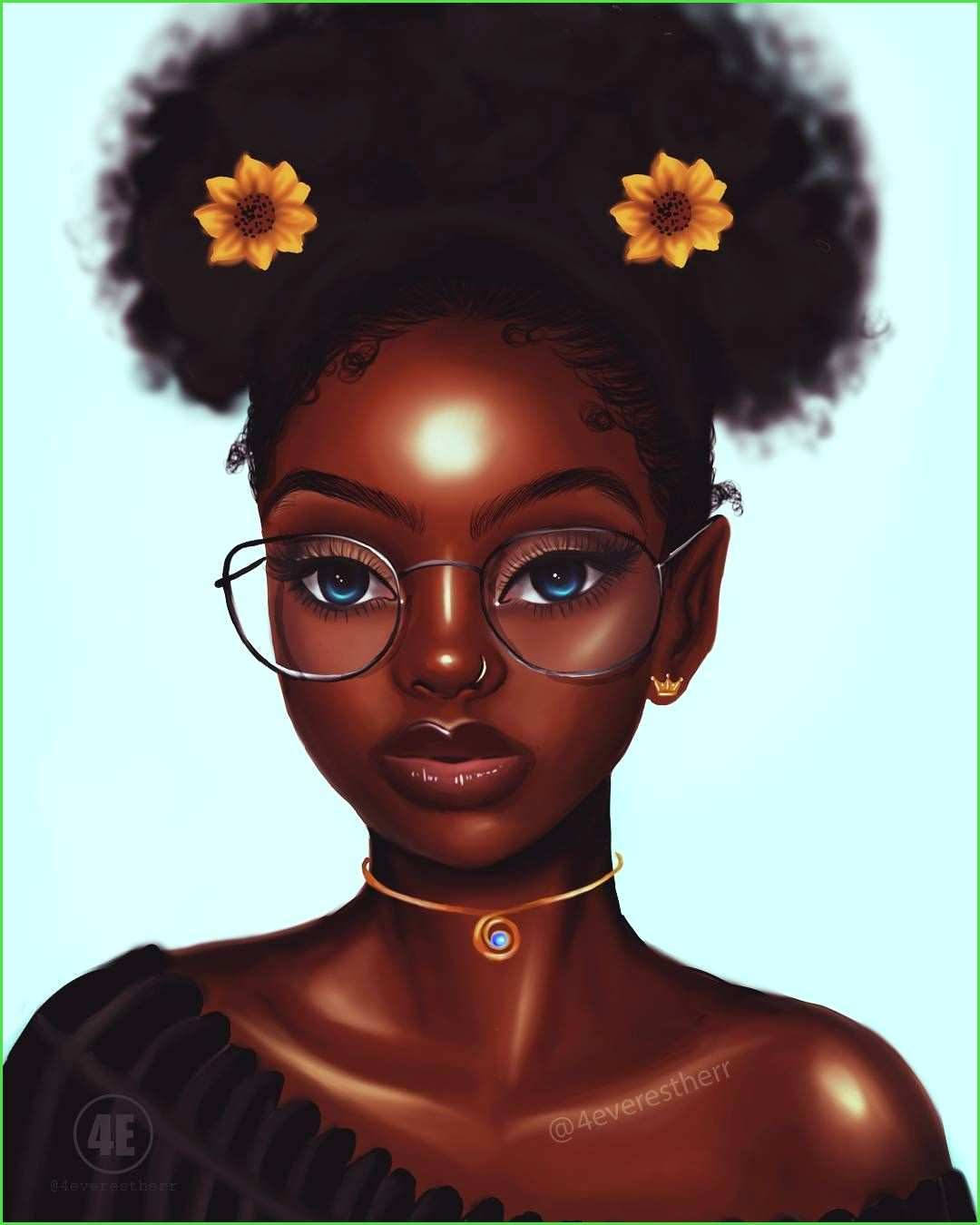 Black Girl Cartoon Sunflower