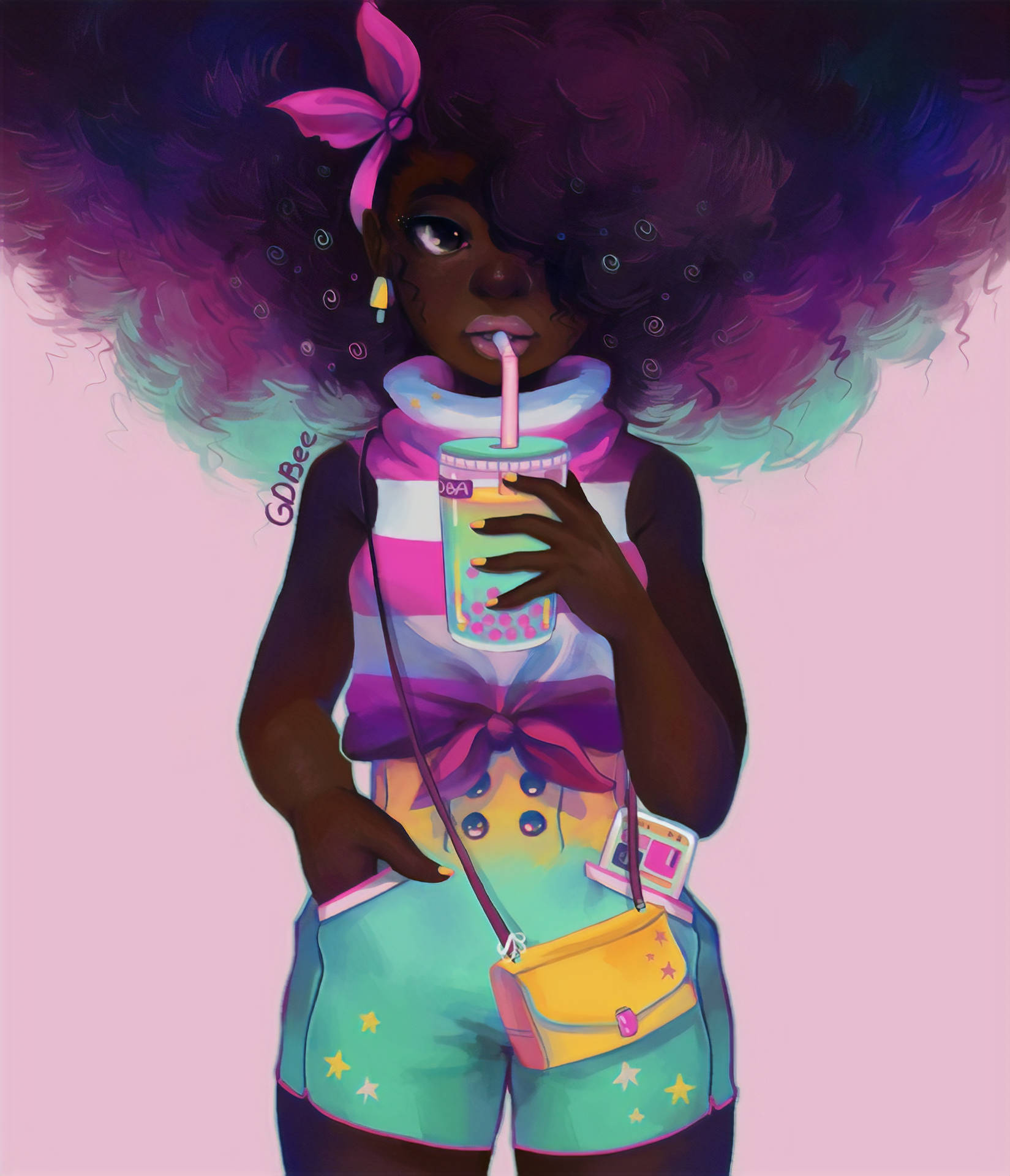 Black Girl Drinking Art