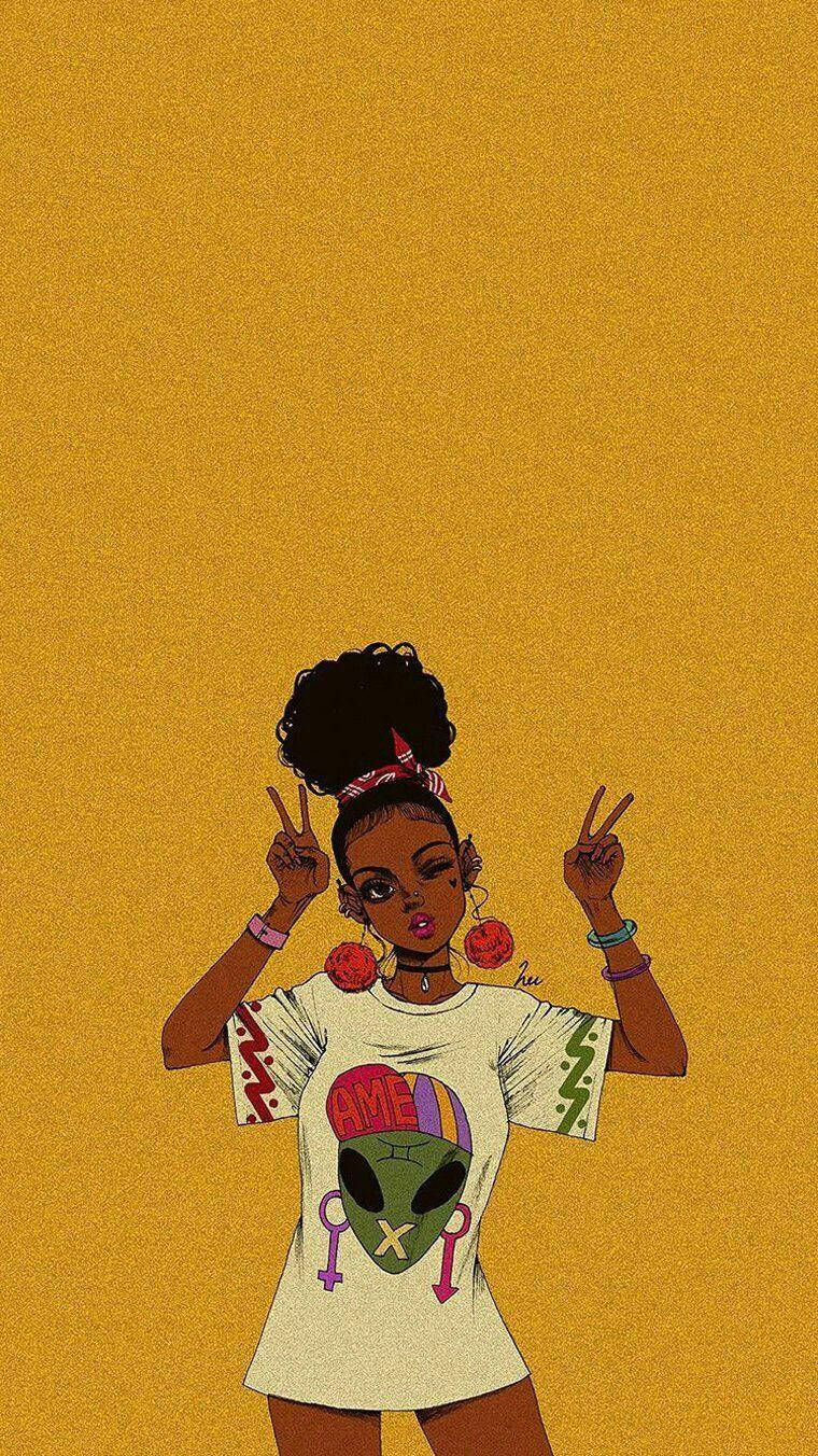 Black Girl Peace Hand Sign Background