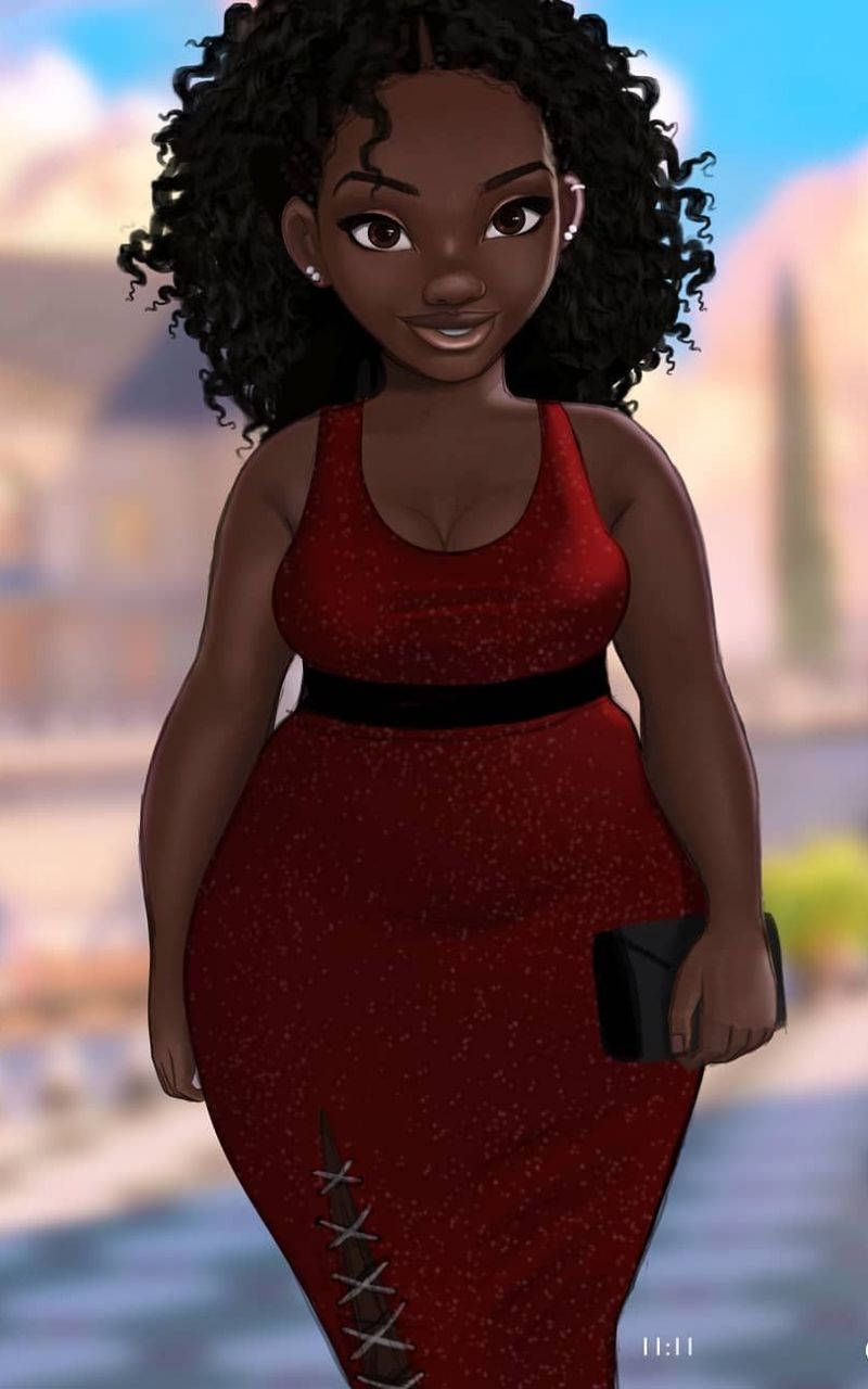 Black Girl Red Dress Background
