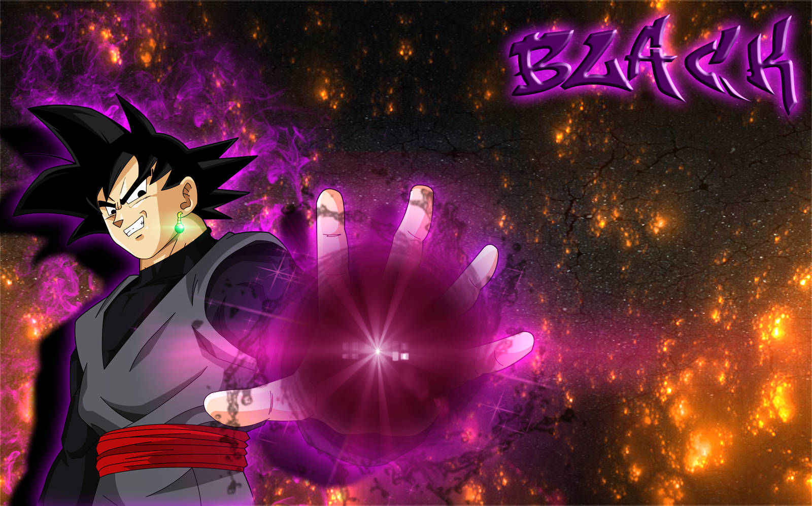 Black Goku With Dark Pink Orb Background