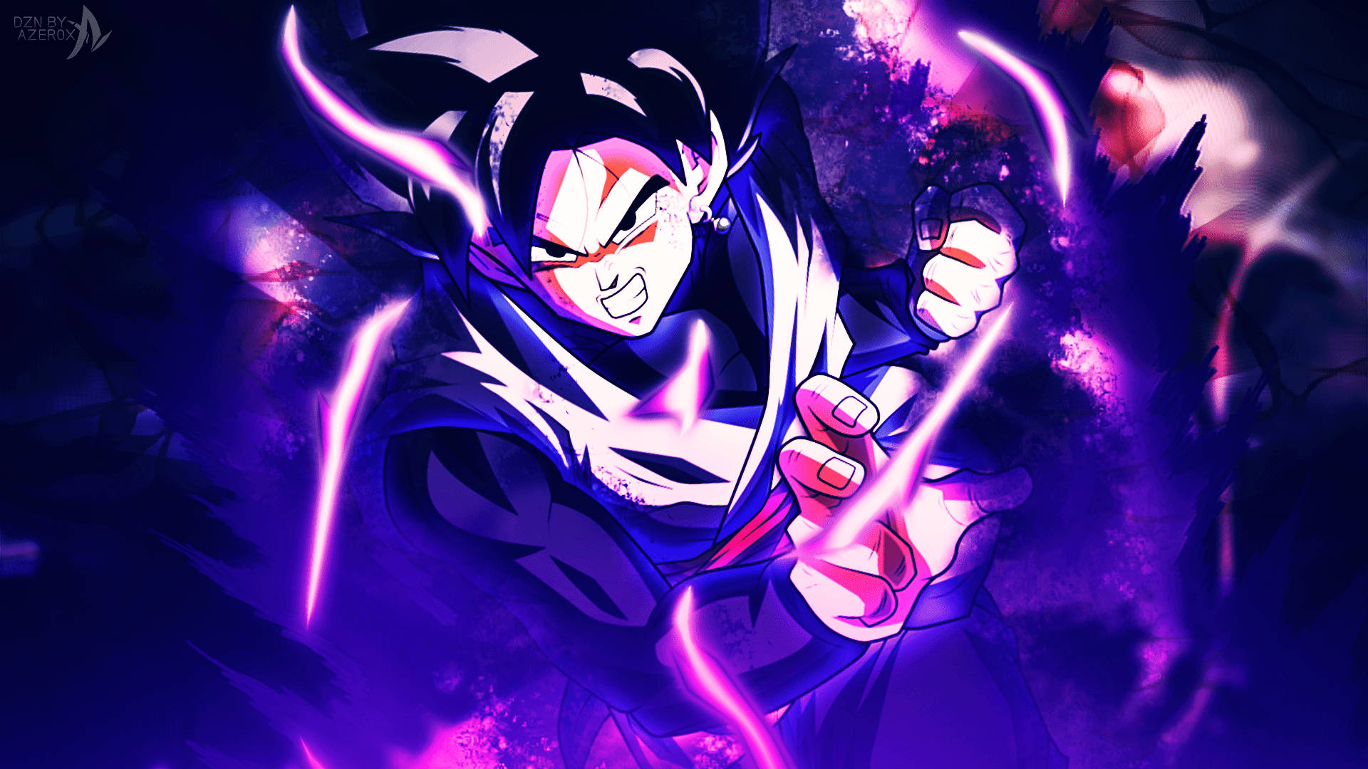 Black Goku With Dark Violet Aura Background
