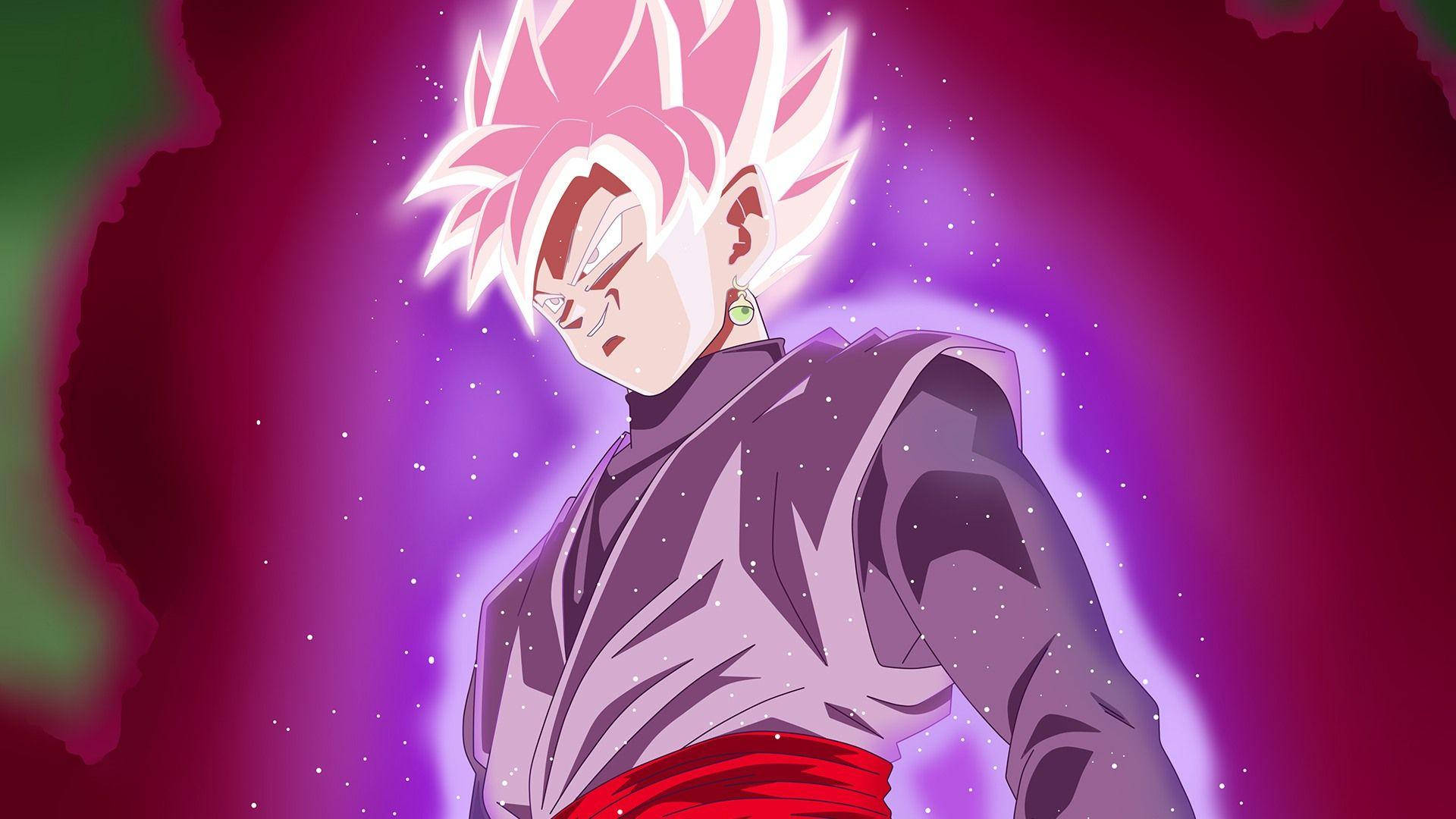 Black Goku With Pink Glittered Aura Background