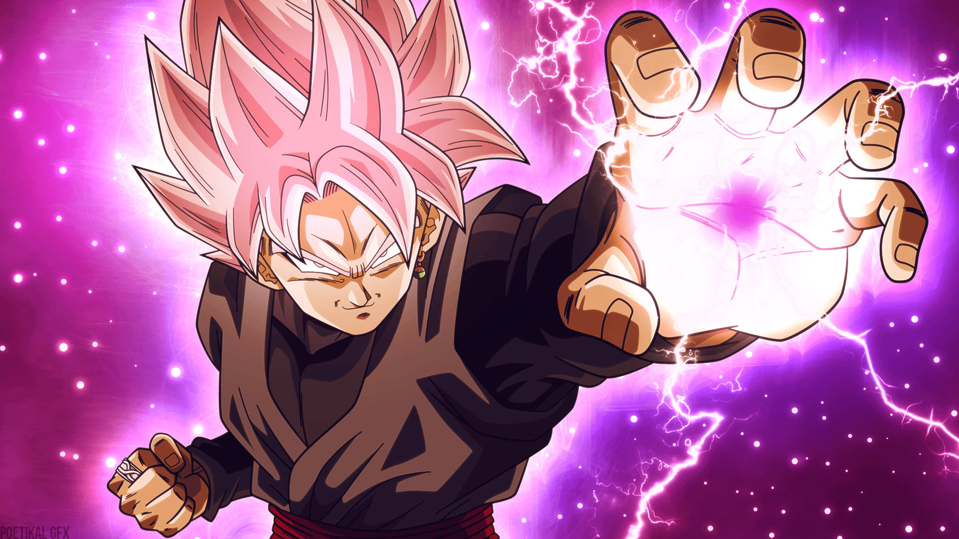 Black Goku With Pink Lightning Effect Background