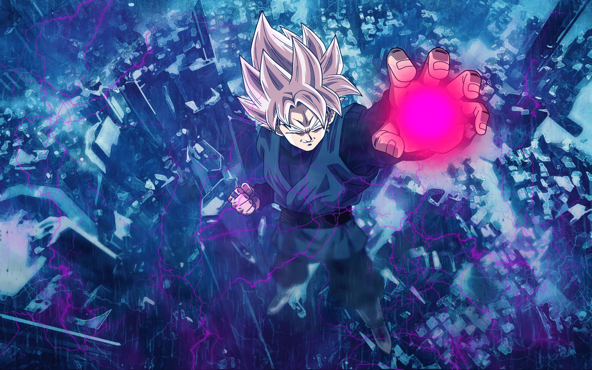 Black Goku With Pink Orb Background