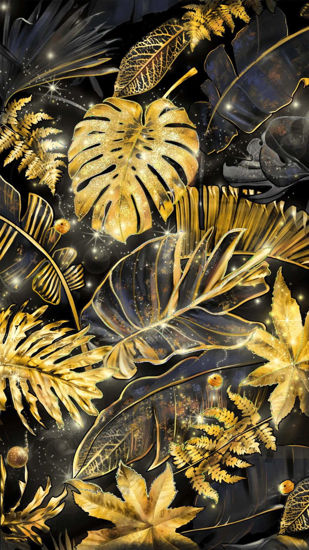 Black Gold Leaves Background