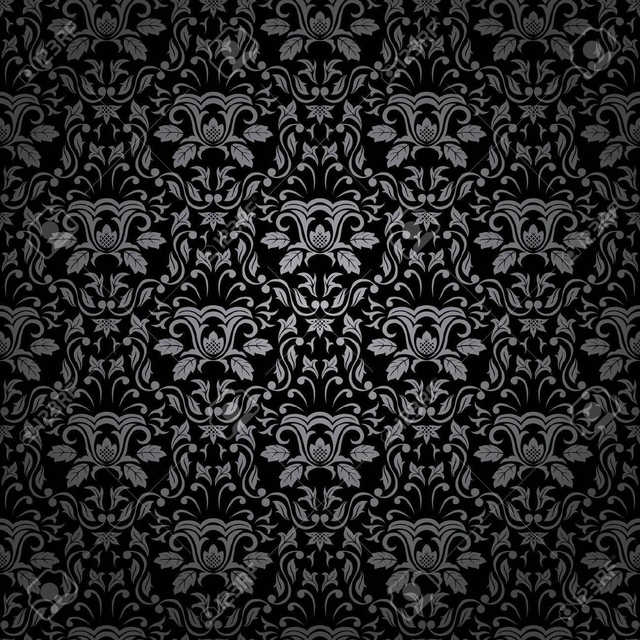 Black Gothic Floral Pattern Background