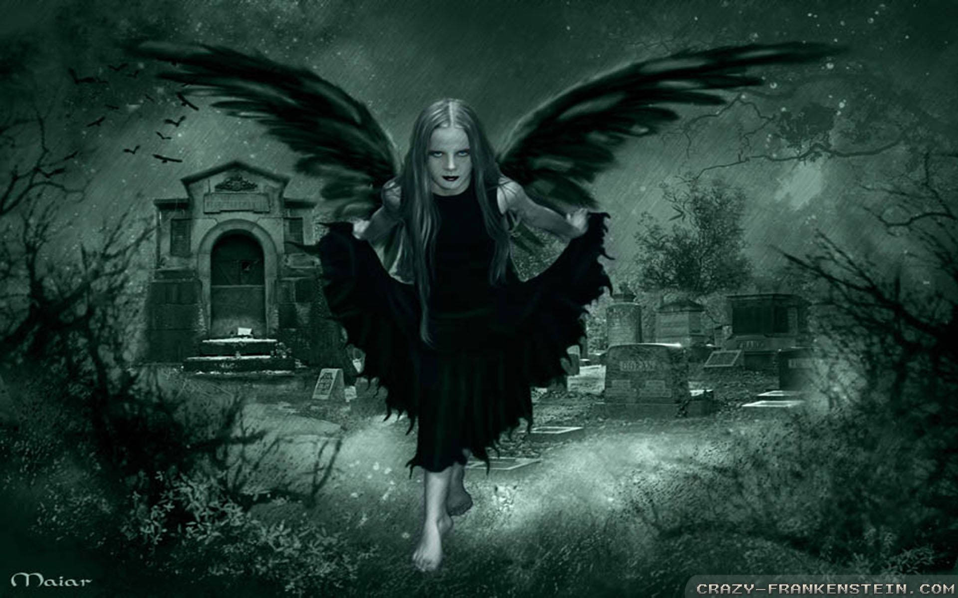 Black Gothic Girl At Cemetery Background