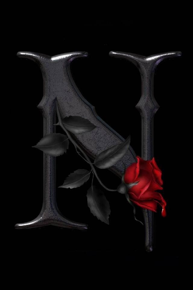 Black Gothic Letter N With Rose Background