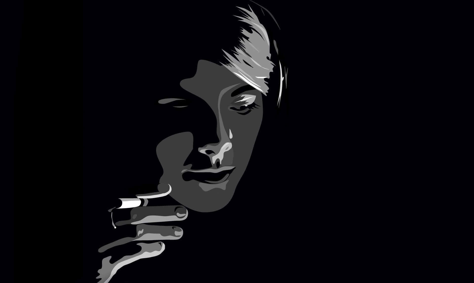 Black Graphic Design Art Crying With Cigarette Background