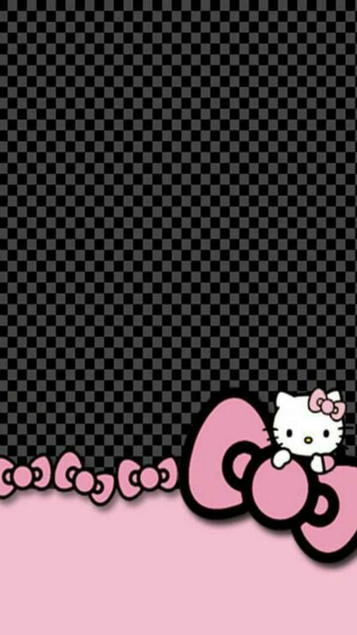 Black Grid Cute Pink Hello Kitty Background