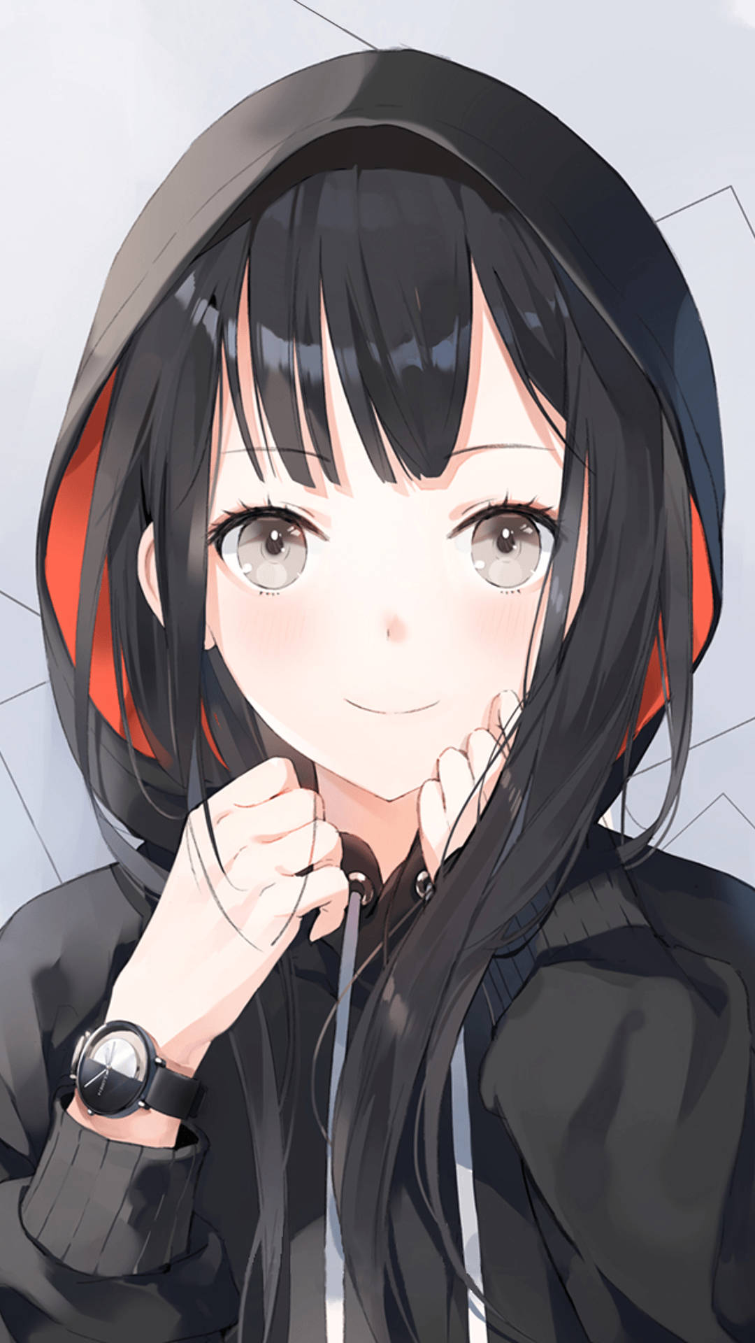 Black-haired Anime Girl Hoodie Background