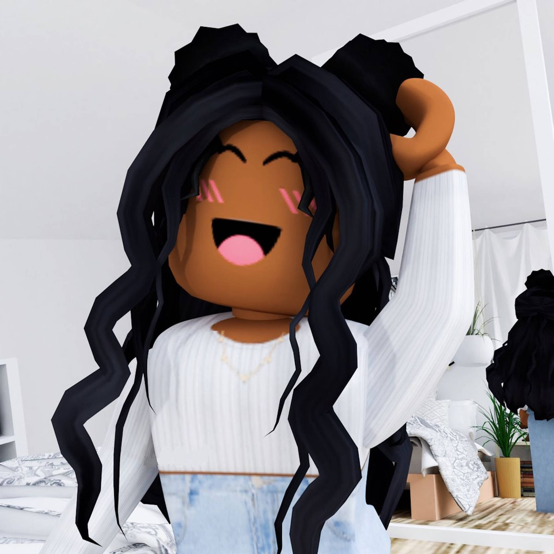 Black-haired Roblox Girl Background