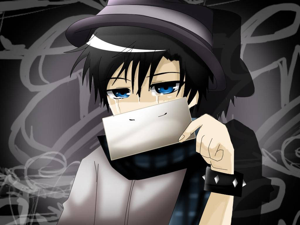 Black Hat Character Crying Fake Smile