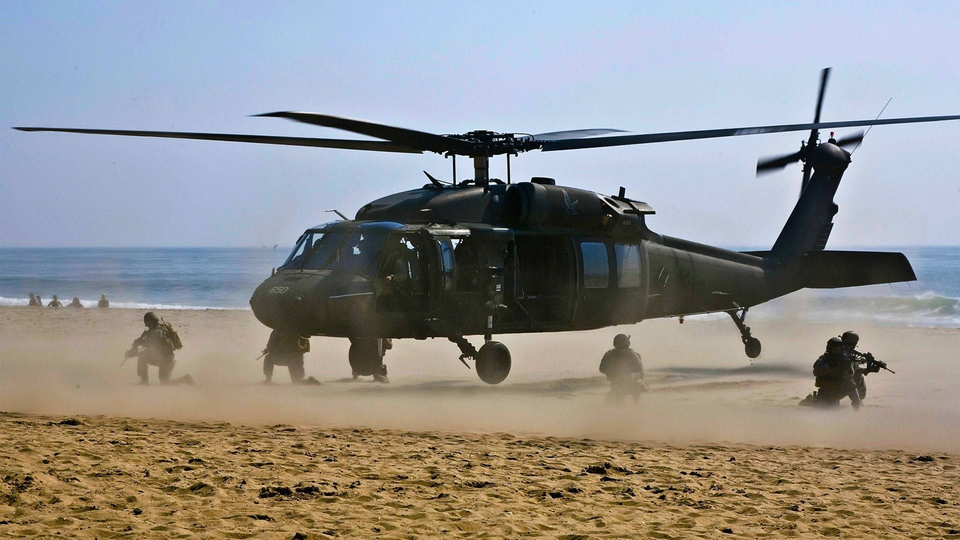 Black Hawk Helicopter On Beach Background