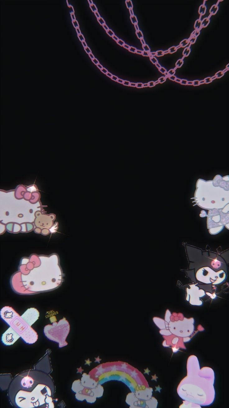 Black Hello Kitty And Sanrio Characters Background