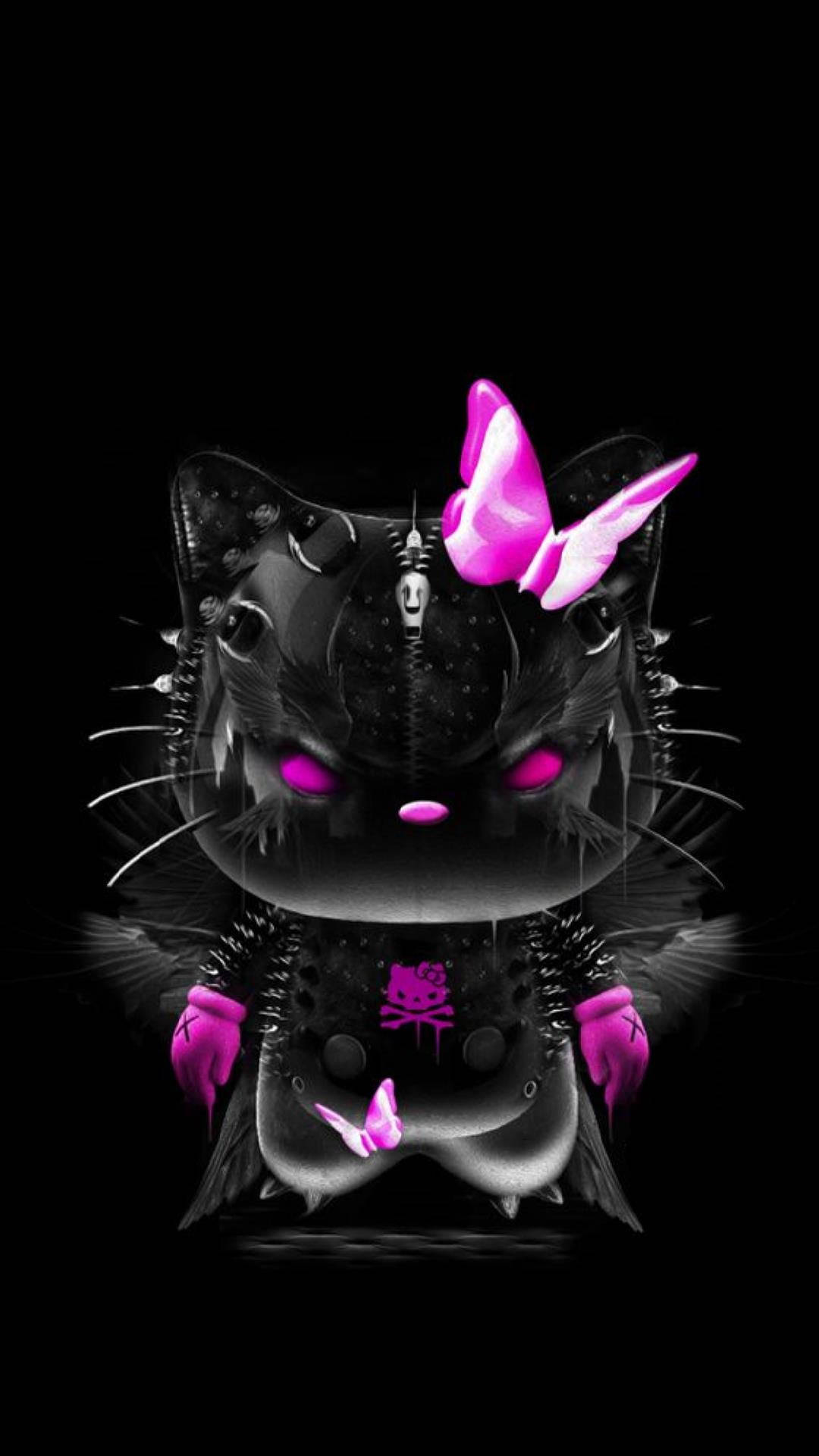 Black Hello Kitty In Dark Costume Background