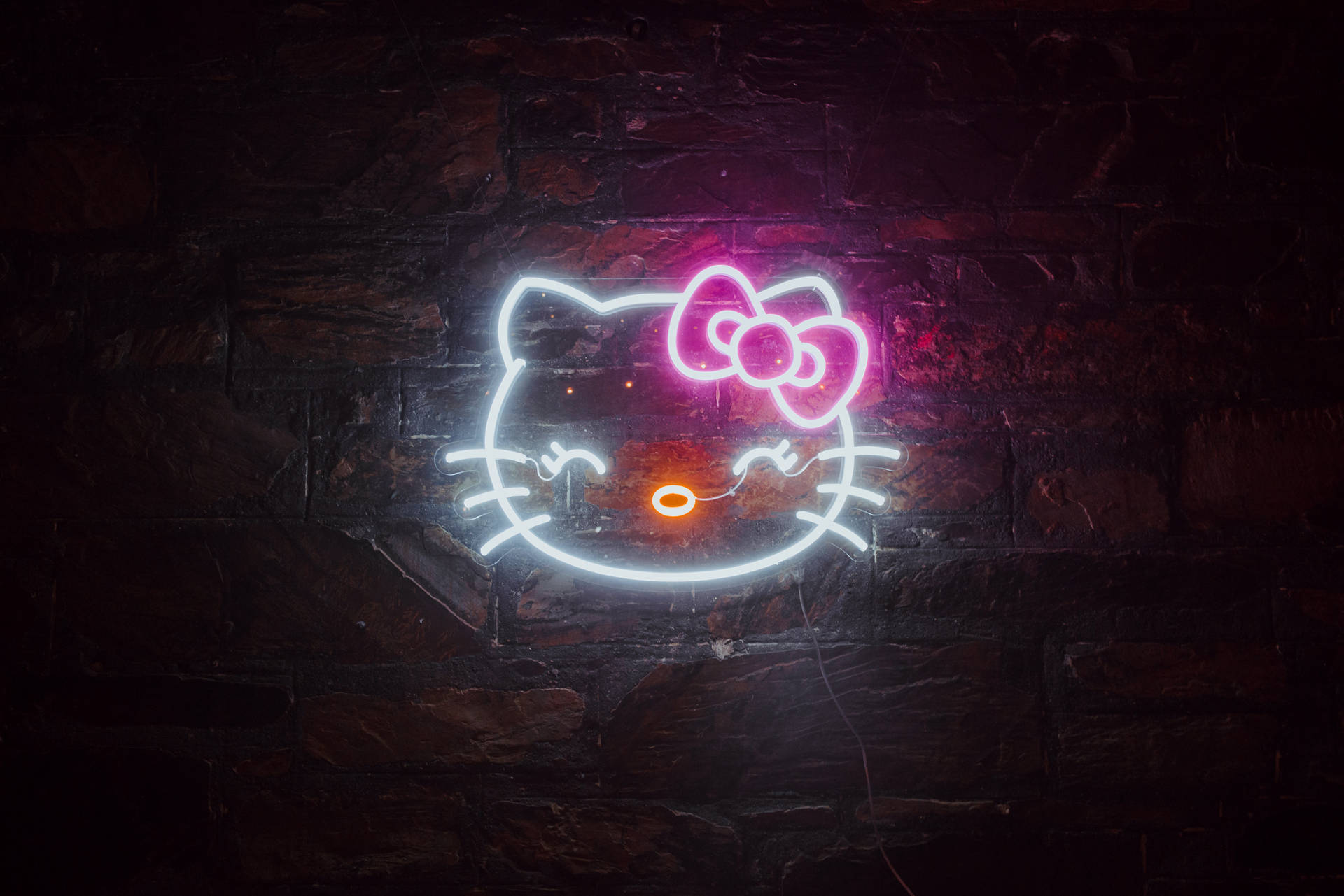Black Hello Kitty In Neon Lights Background