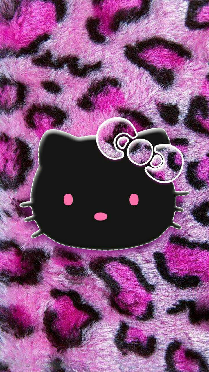 Black Hello Kitty On Animal Print