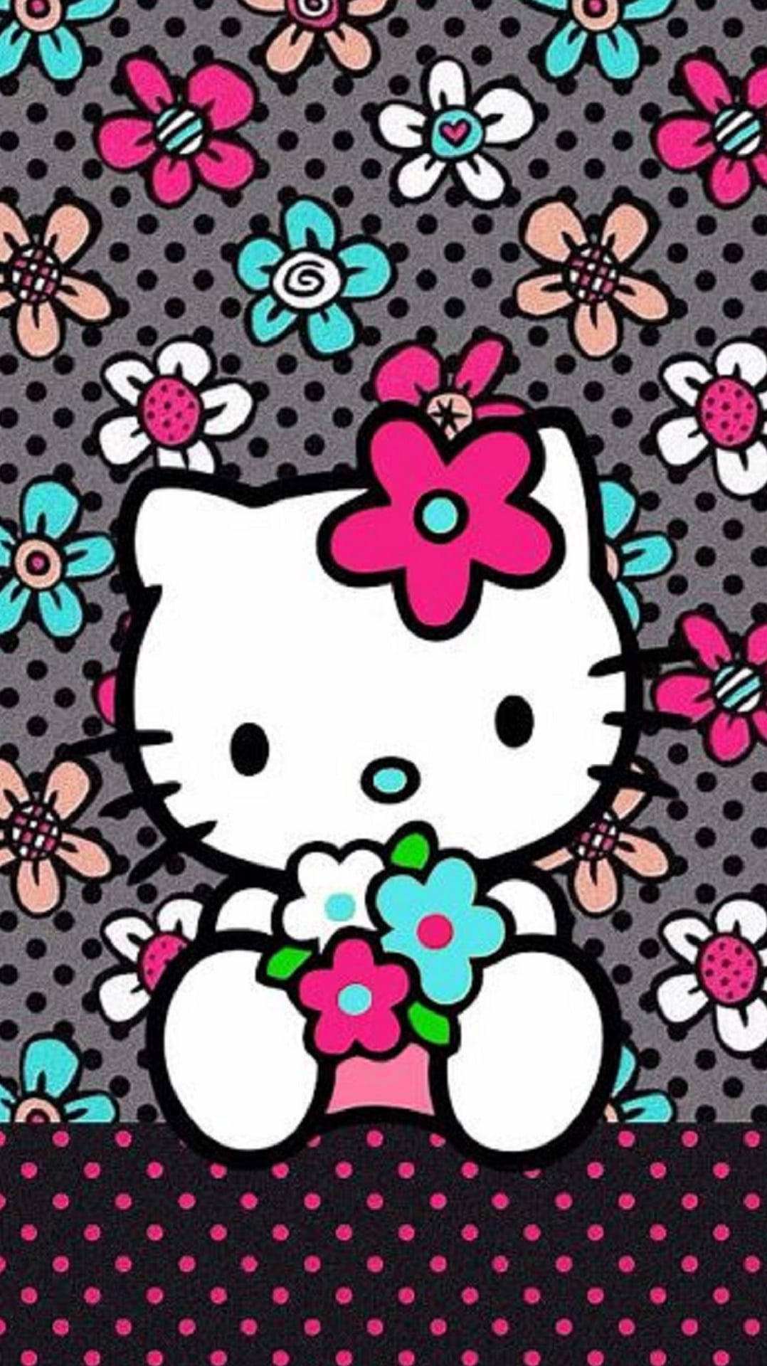 Black Hello Kitty With Flowers Background