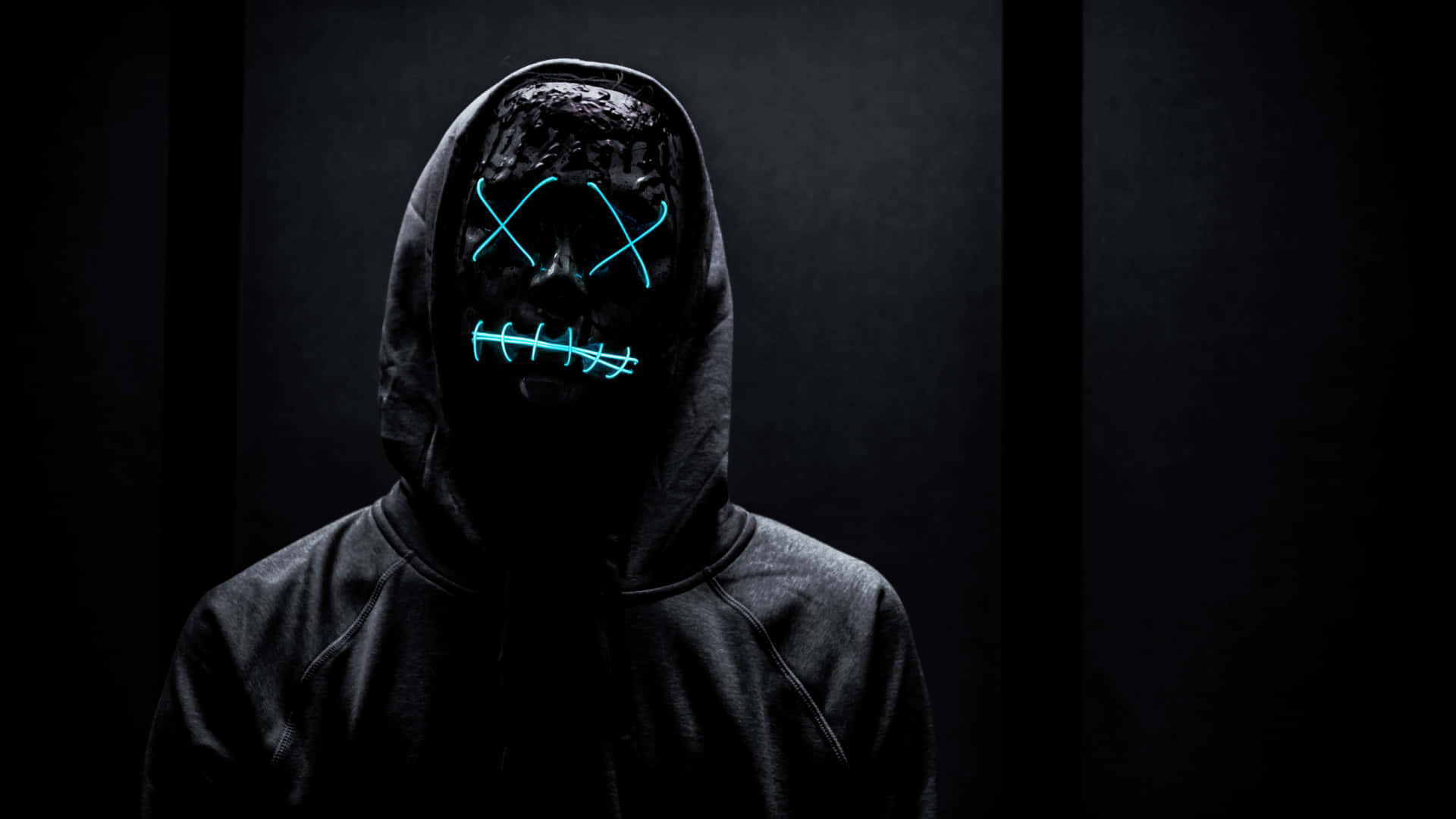 Black Hoodie Neon Mask4 K Background
