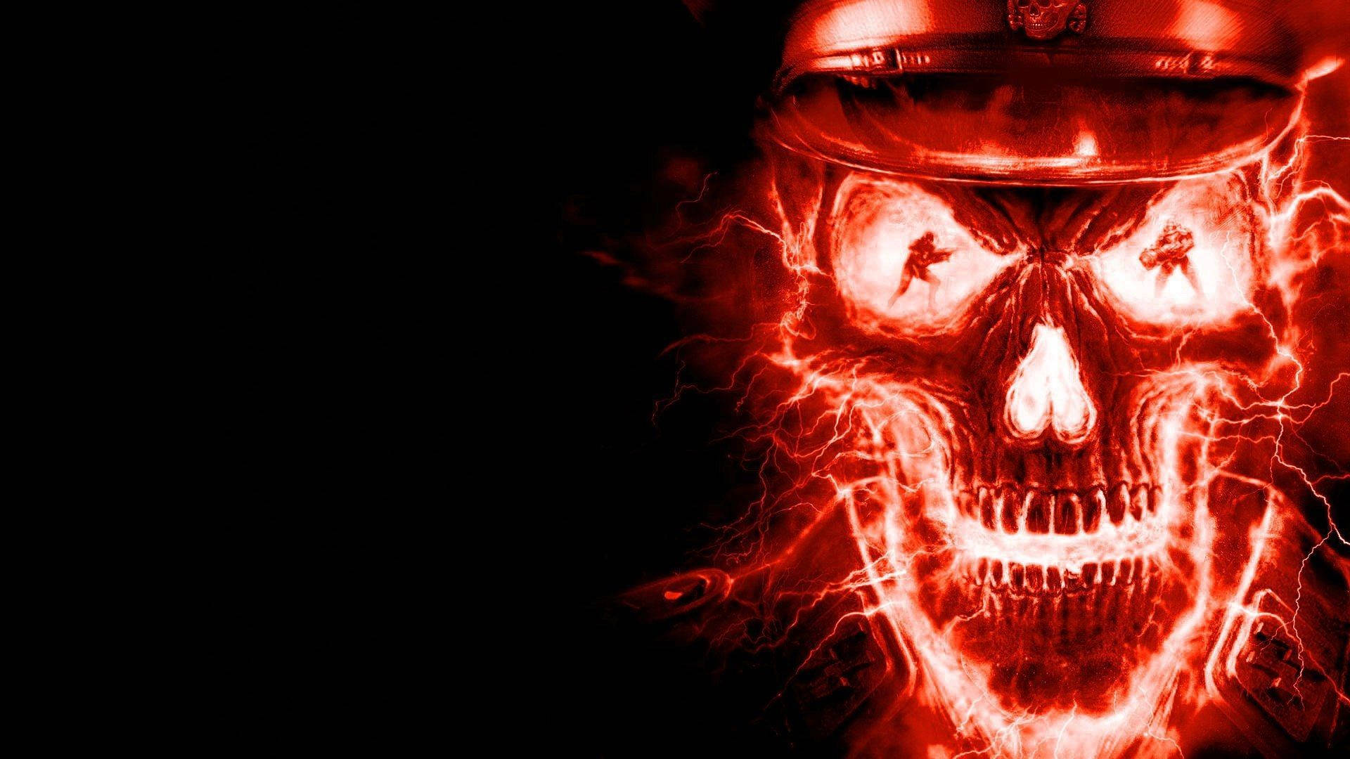 Black Horror Skull On Fire Background