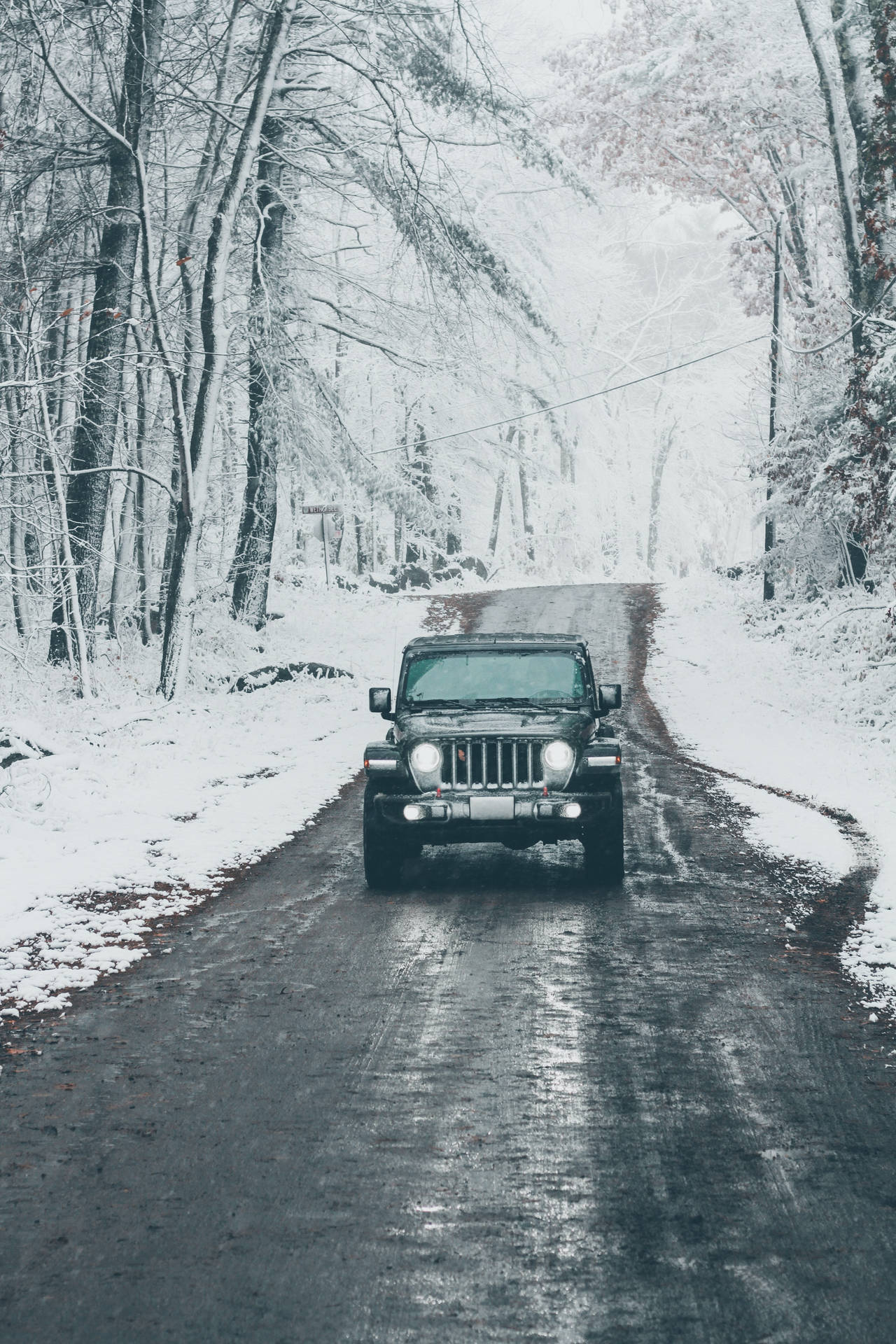 Black Jeep Snowy Forest Background