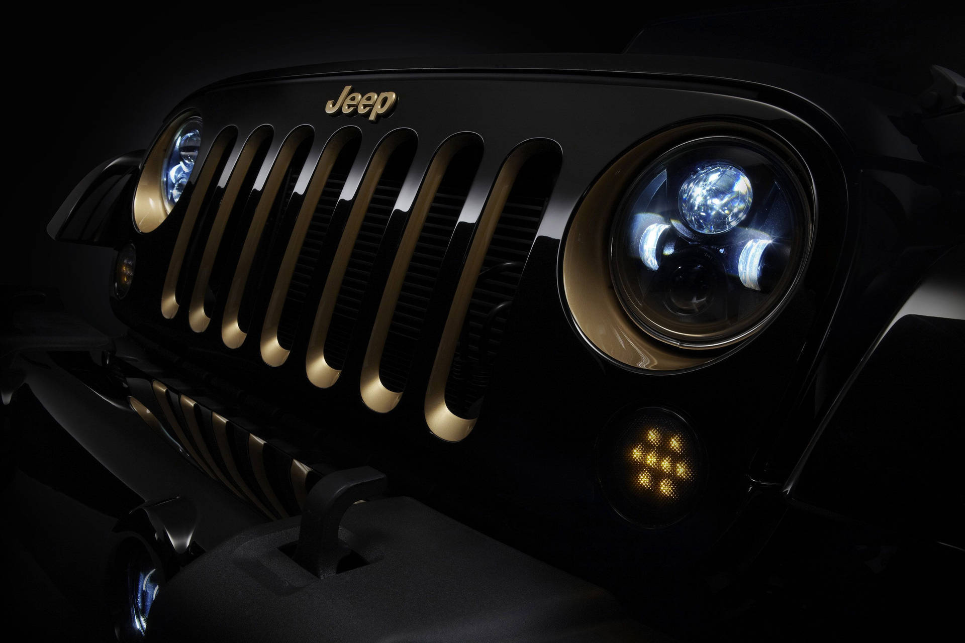 Black Jeep Wrangler With Led Headlights Background
