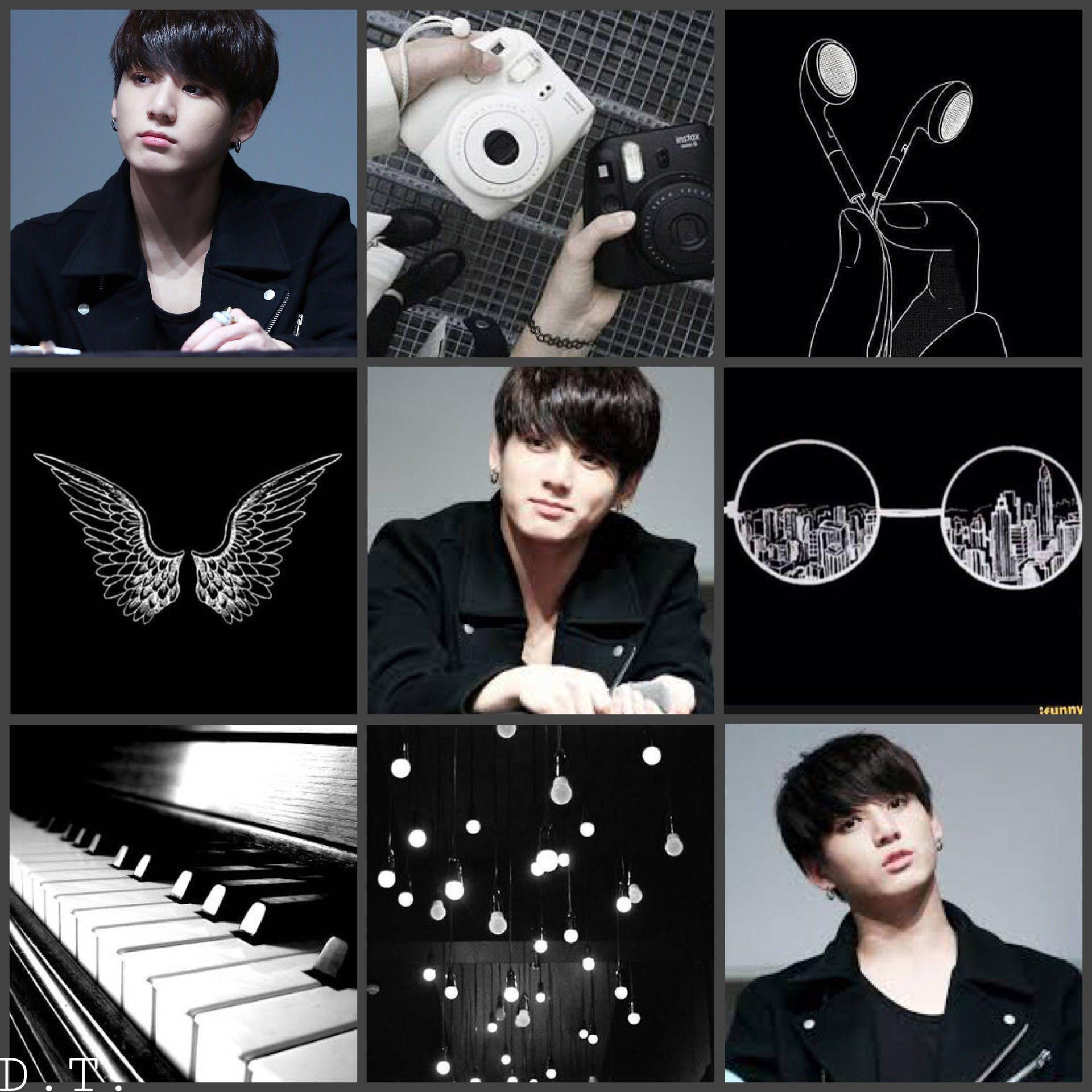 Black Jungkook Aesthetic Collage Background