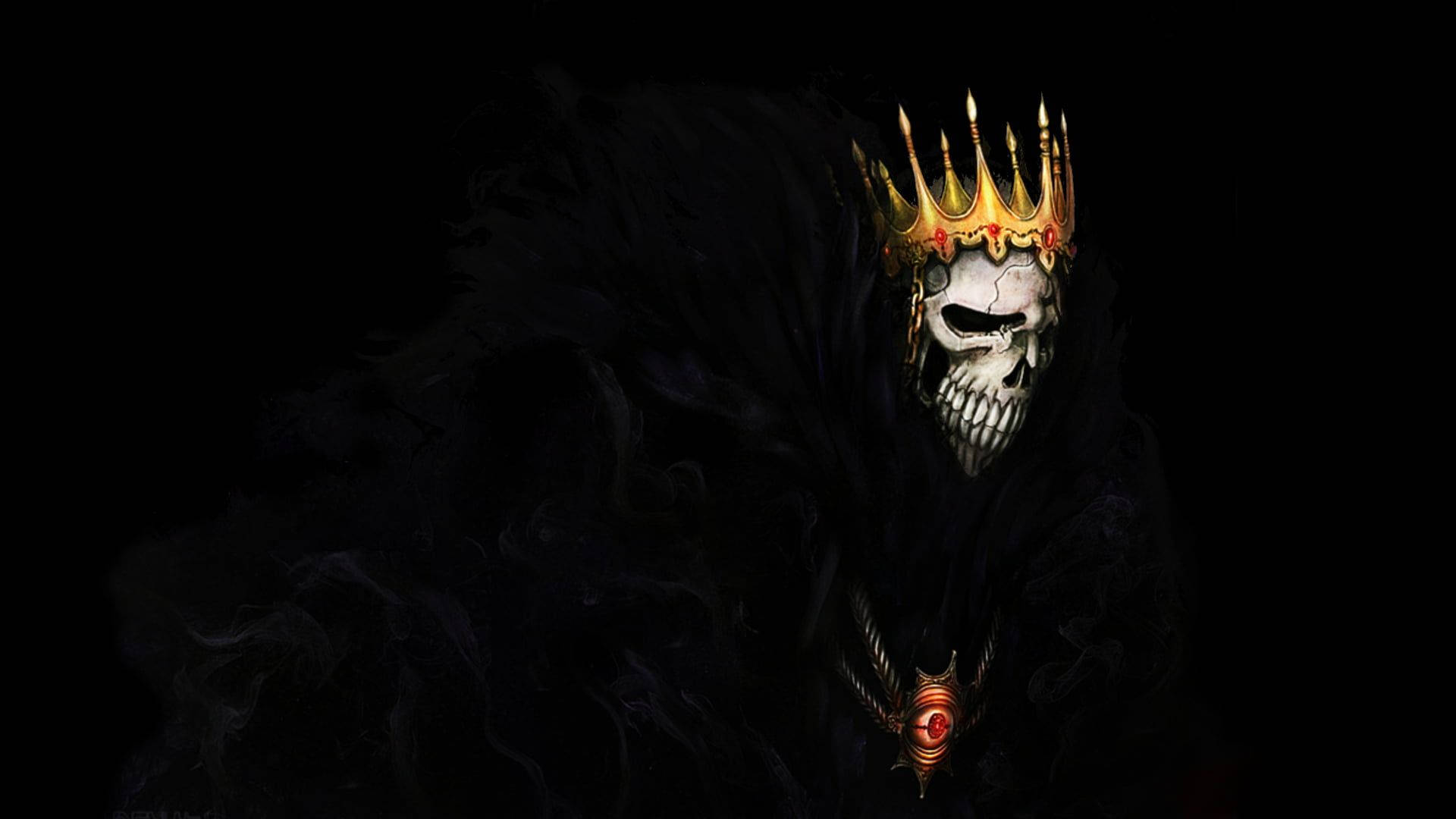 Black King Crown And Skull Background