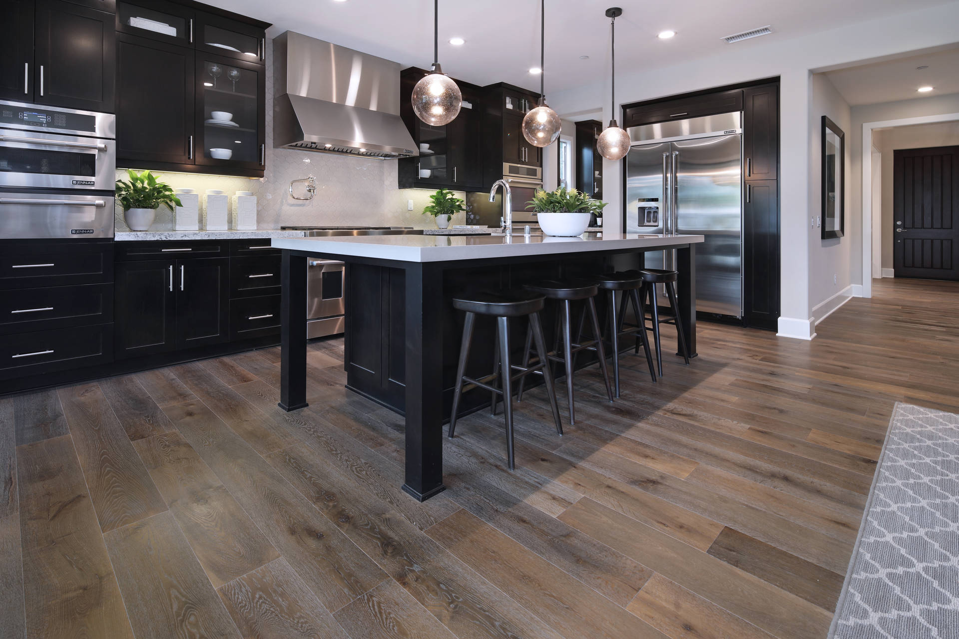 Black Kitchen Background With Round Lights