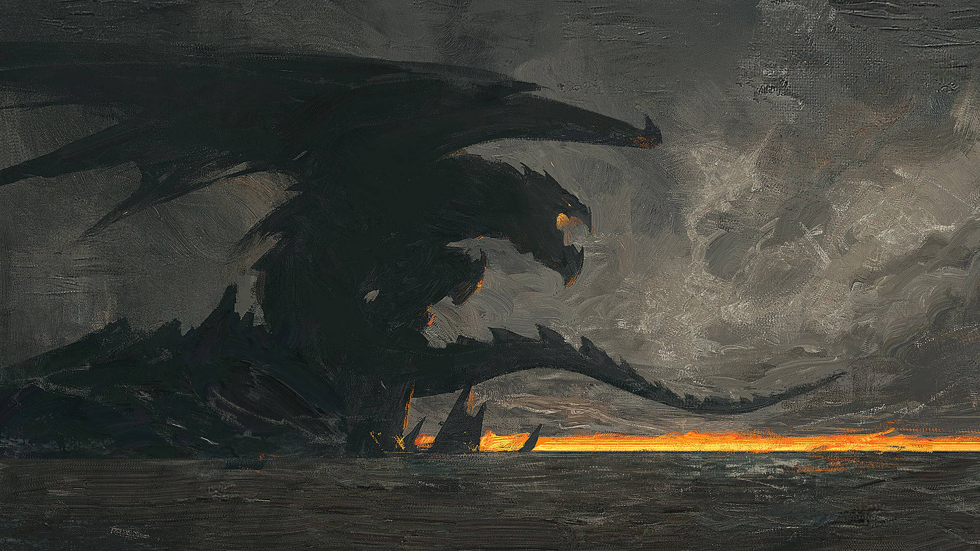 Black Lava Dragon Painting Background