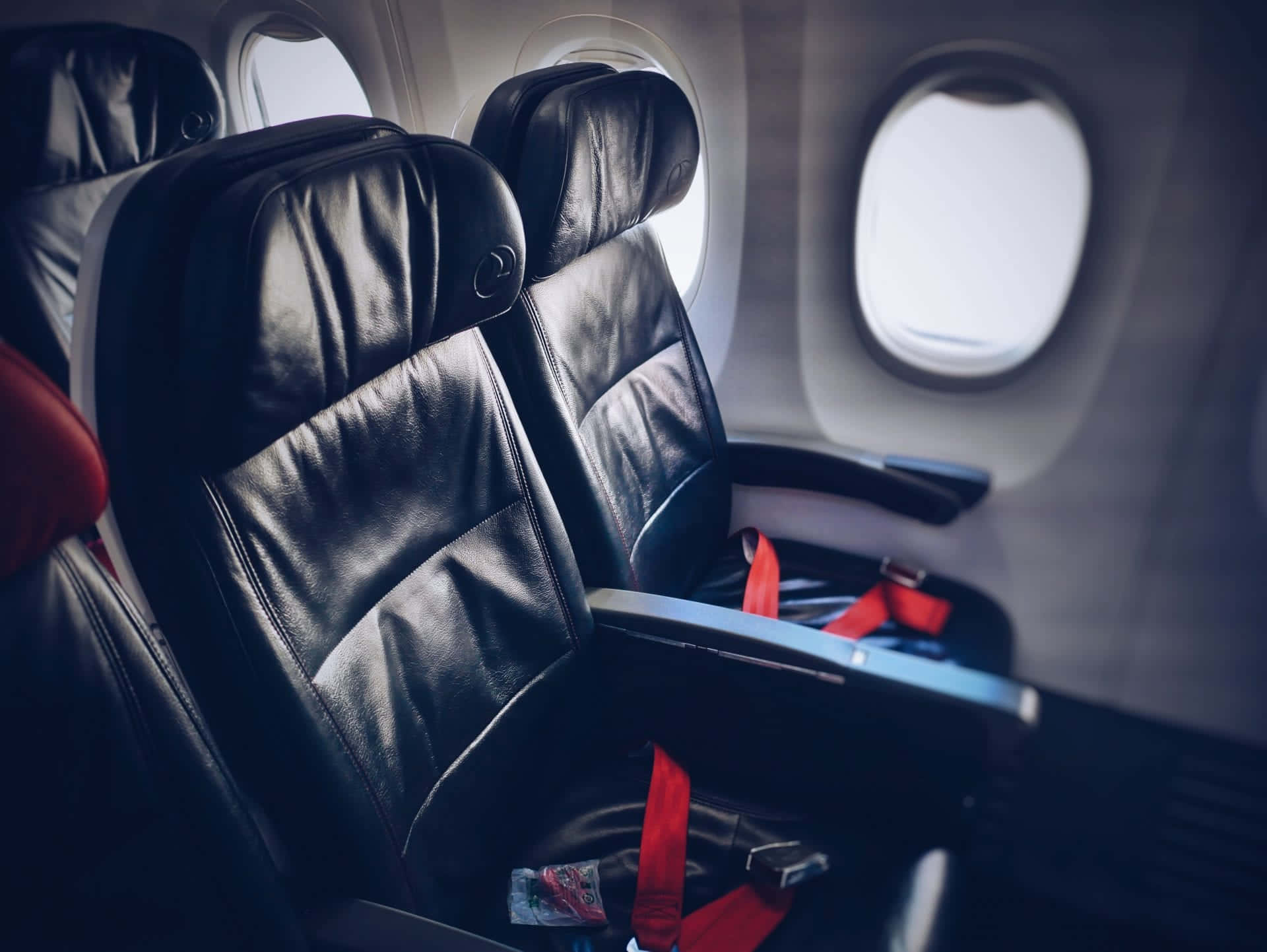 Black Leather Seat Inside Airplane Background