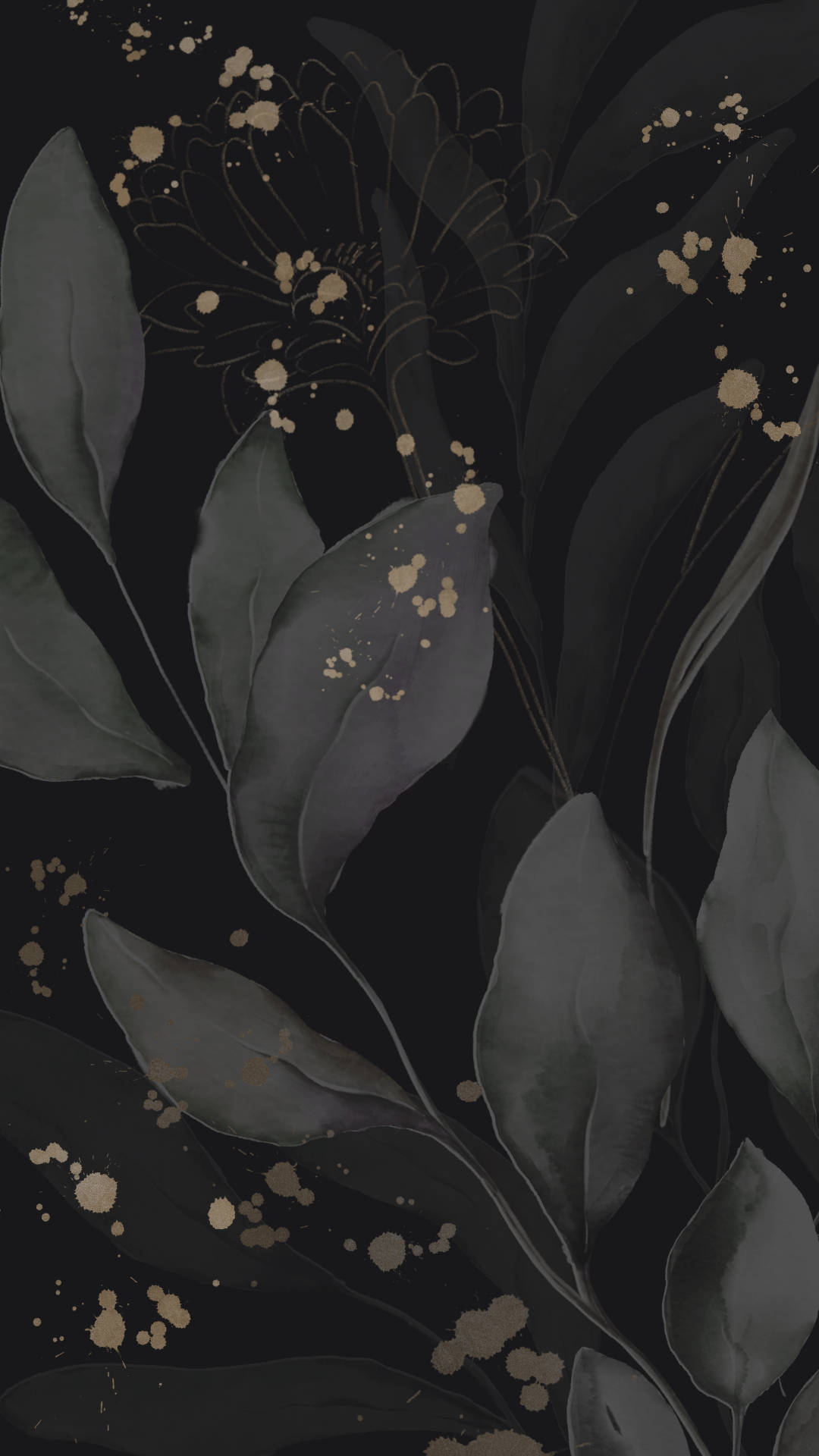 Black Leaves Floral Phone