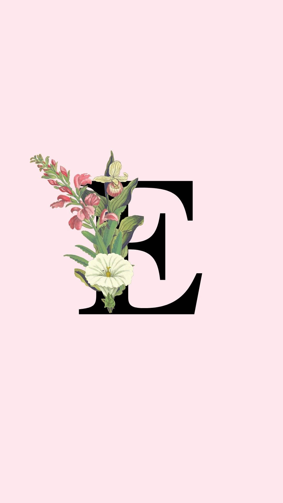 Black Letter E With Flowers Background