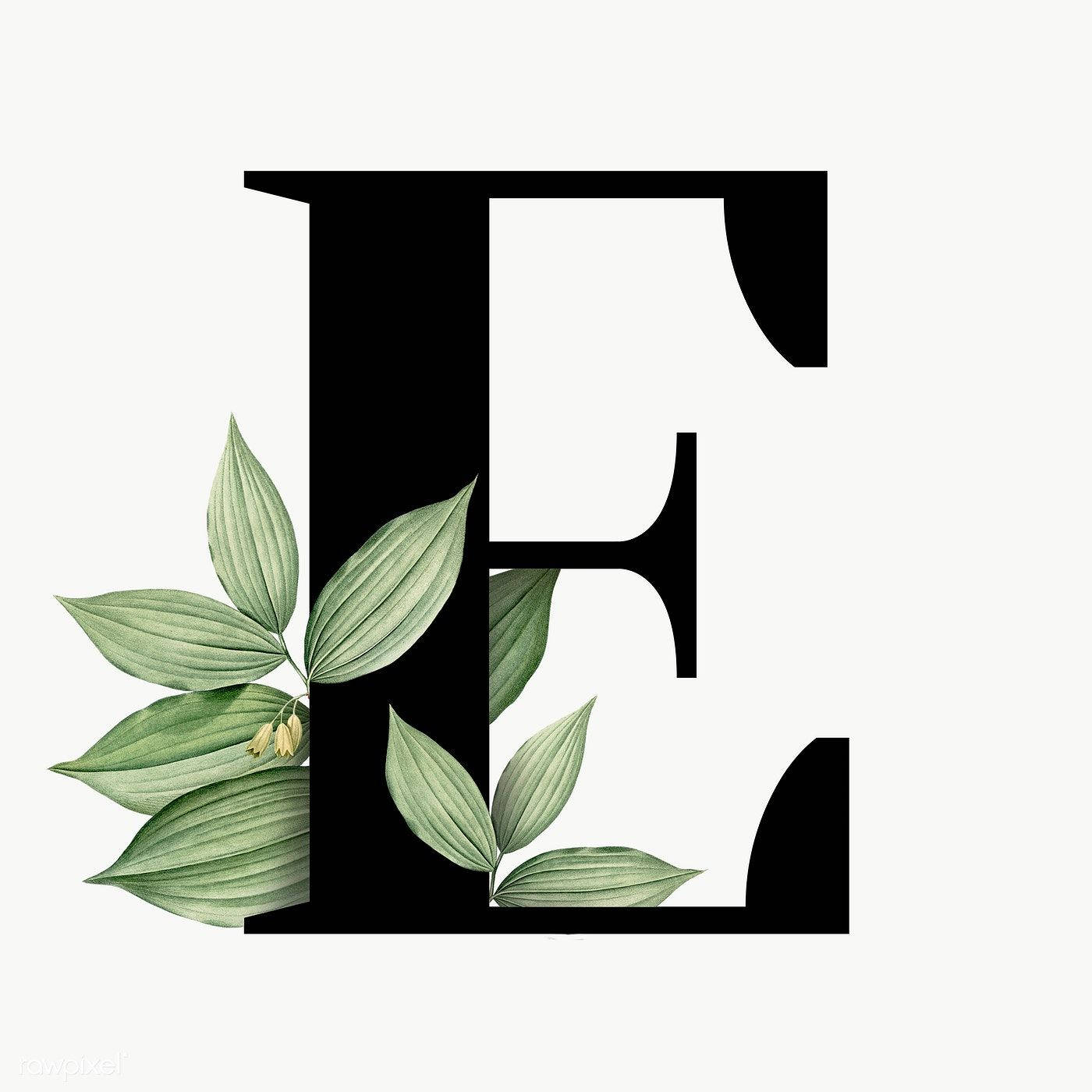 Black Letter E With Leaves Background