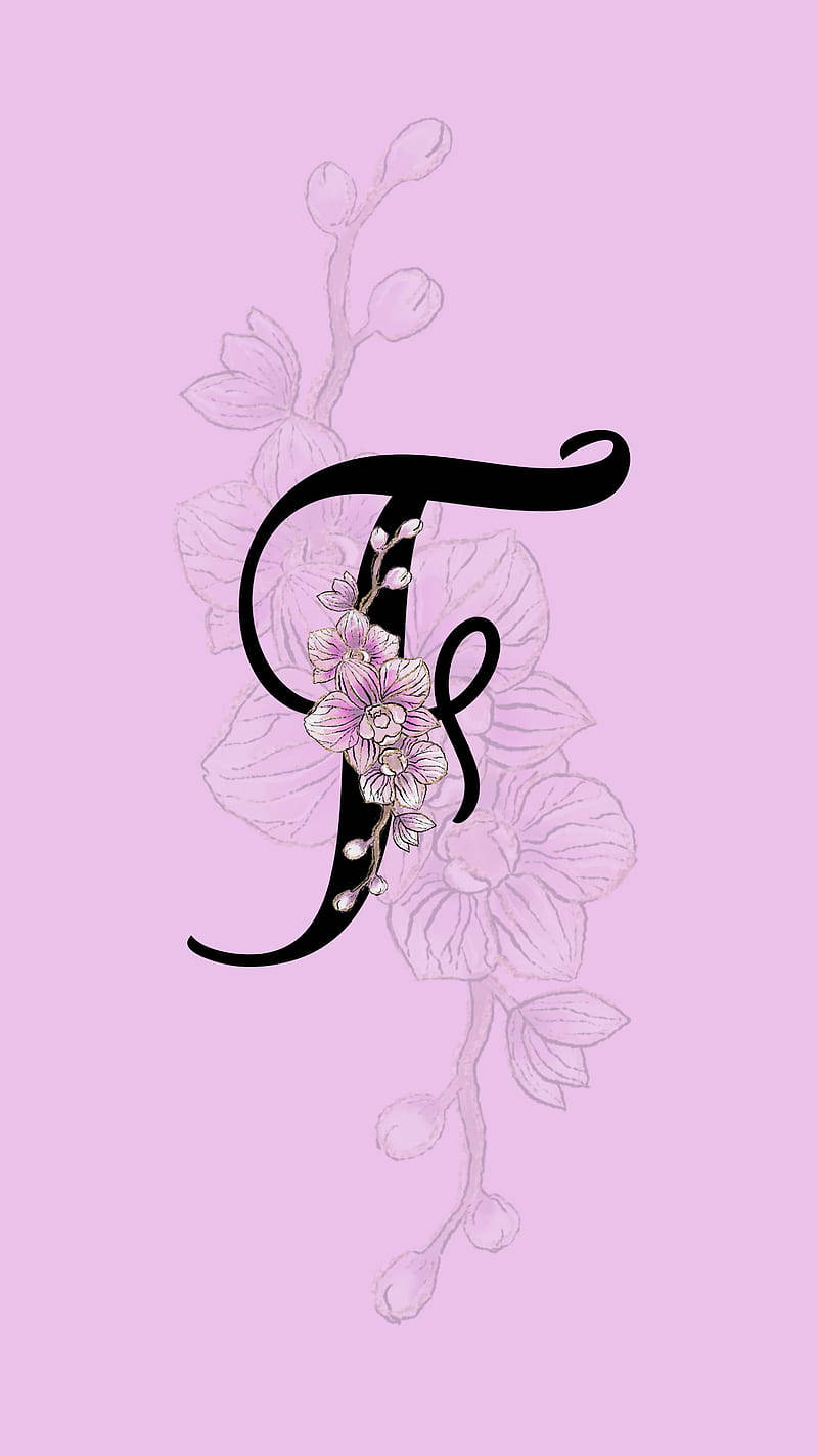 Black Letter F And Pink Flower Background