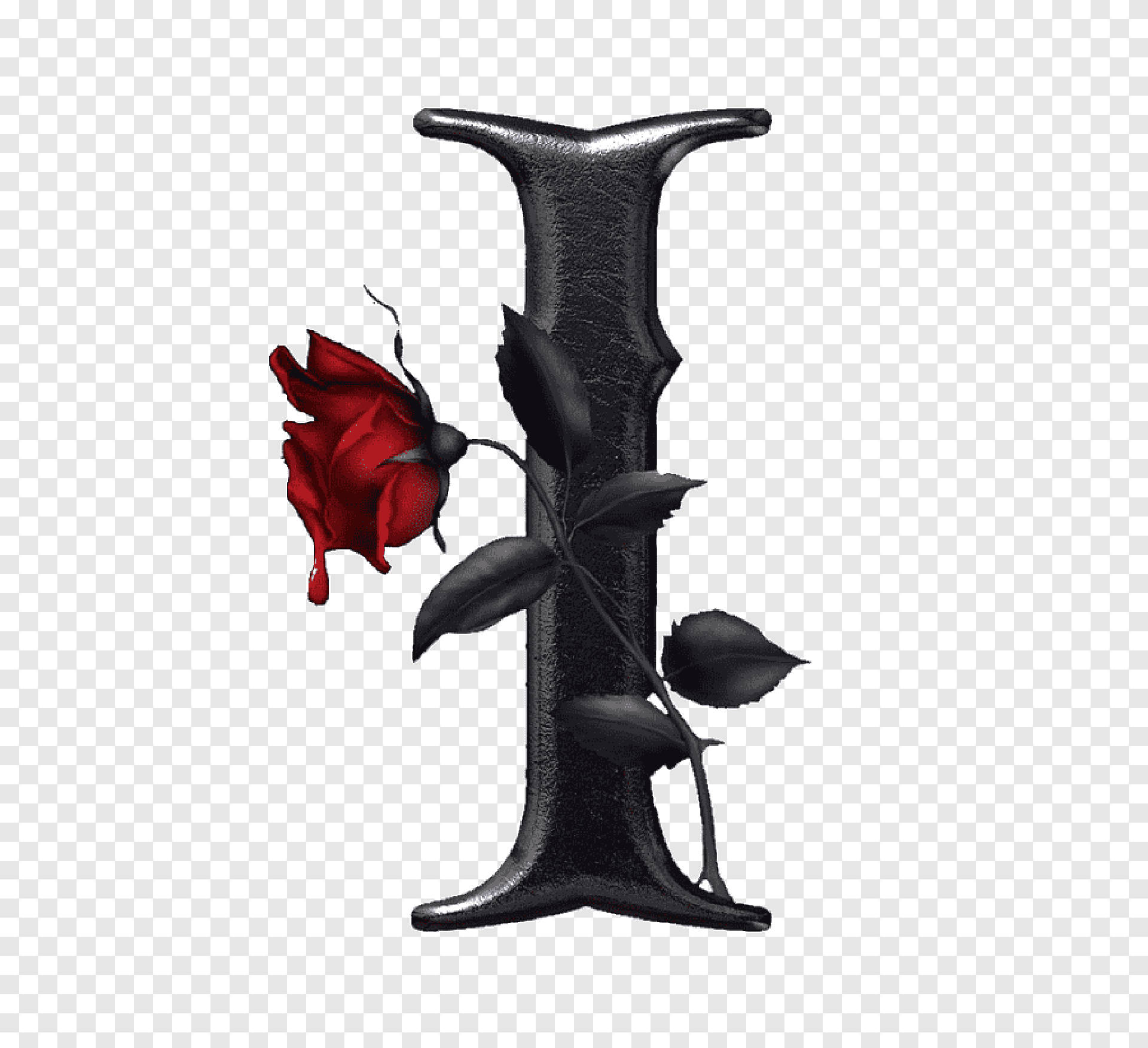Black Letter I With Red Rose Background