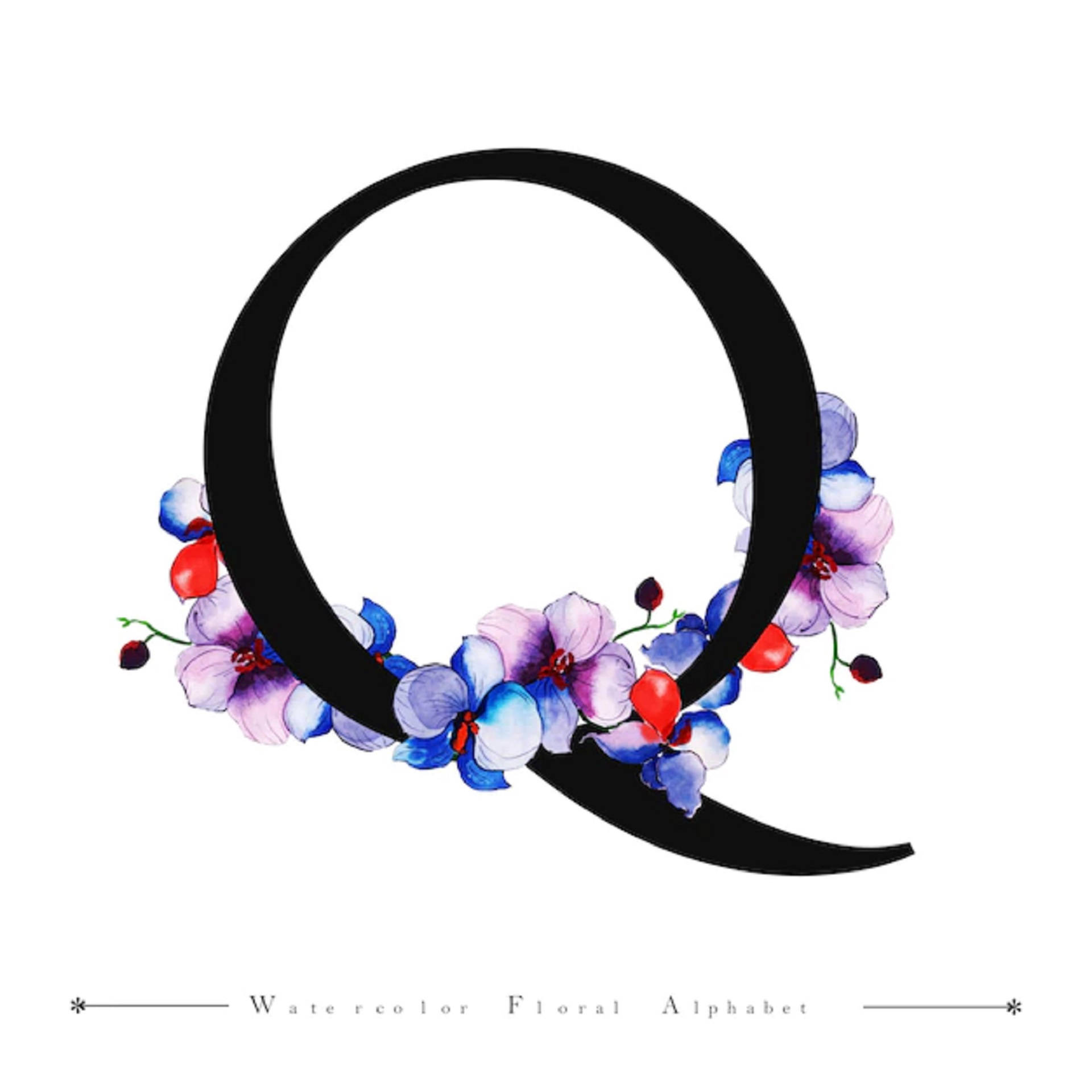 Black Letter Q With Flowers Background