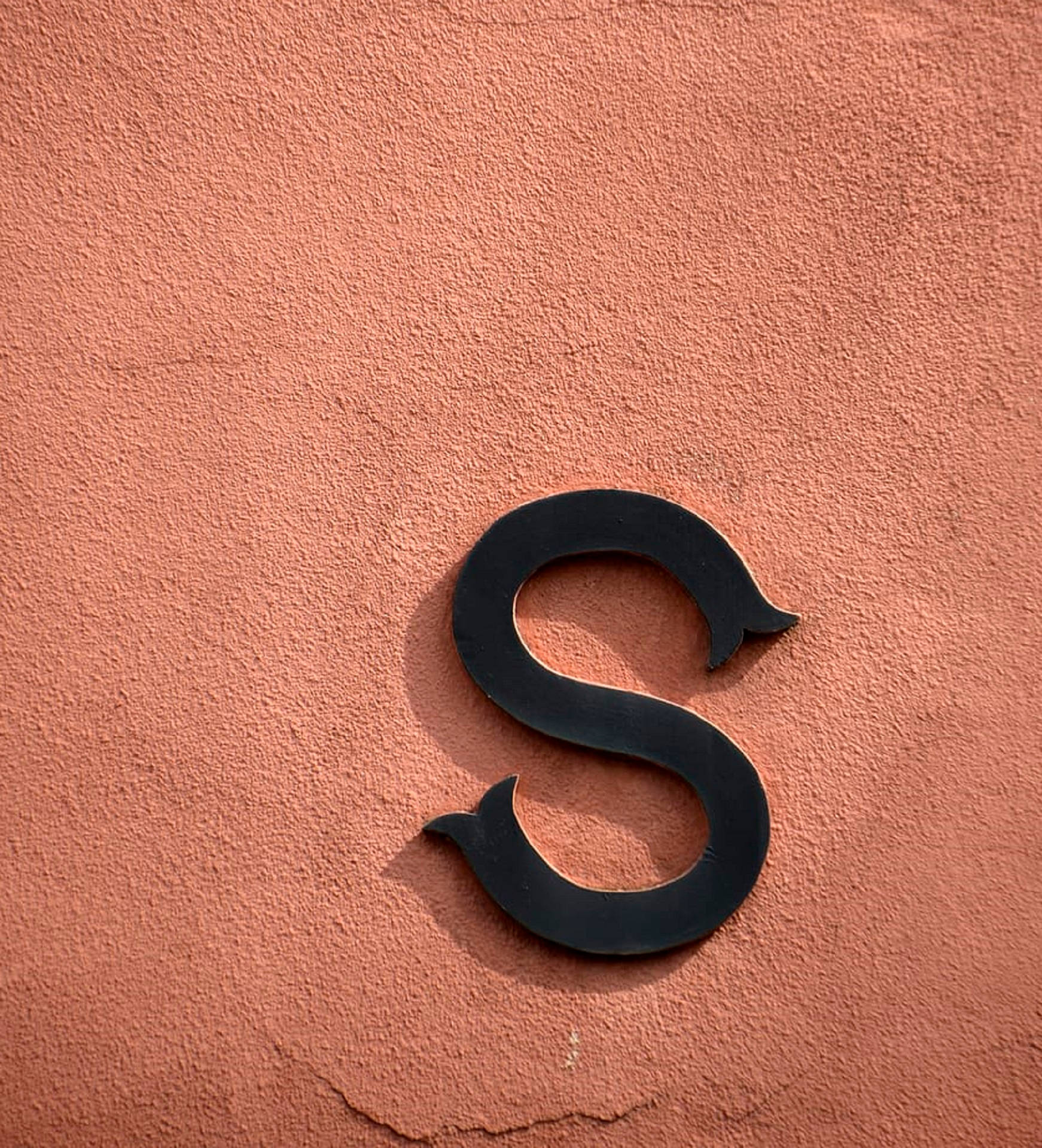 Black Letter S On Pink Wall Background