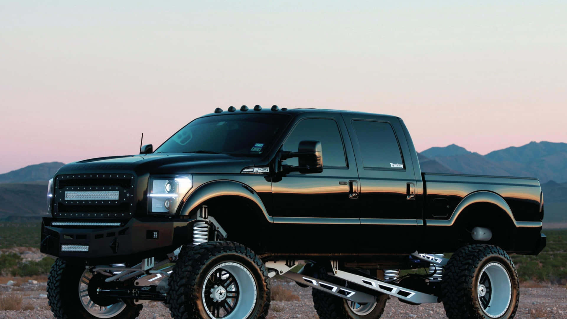 Black Lifted Truck Side View Background